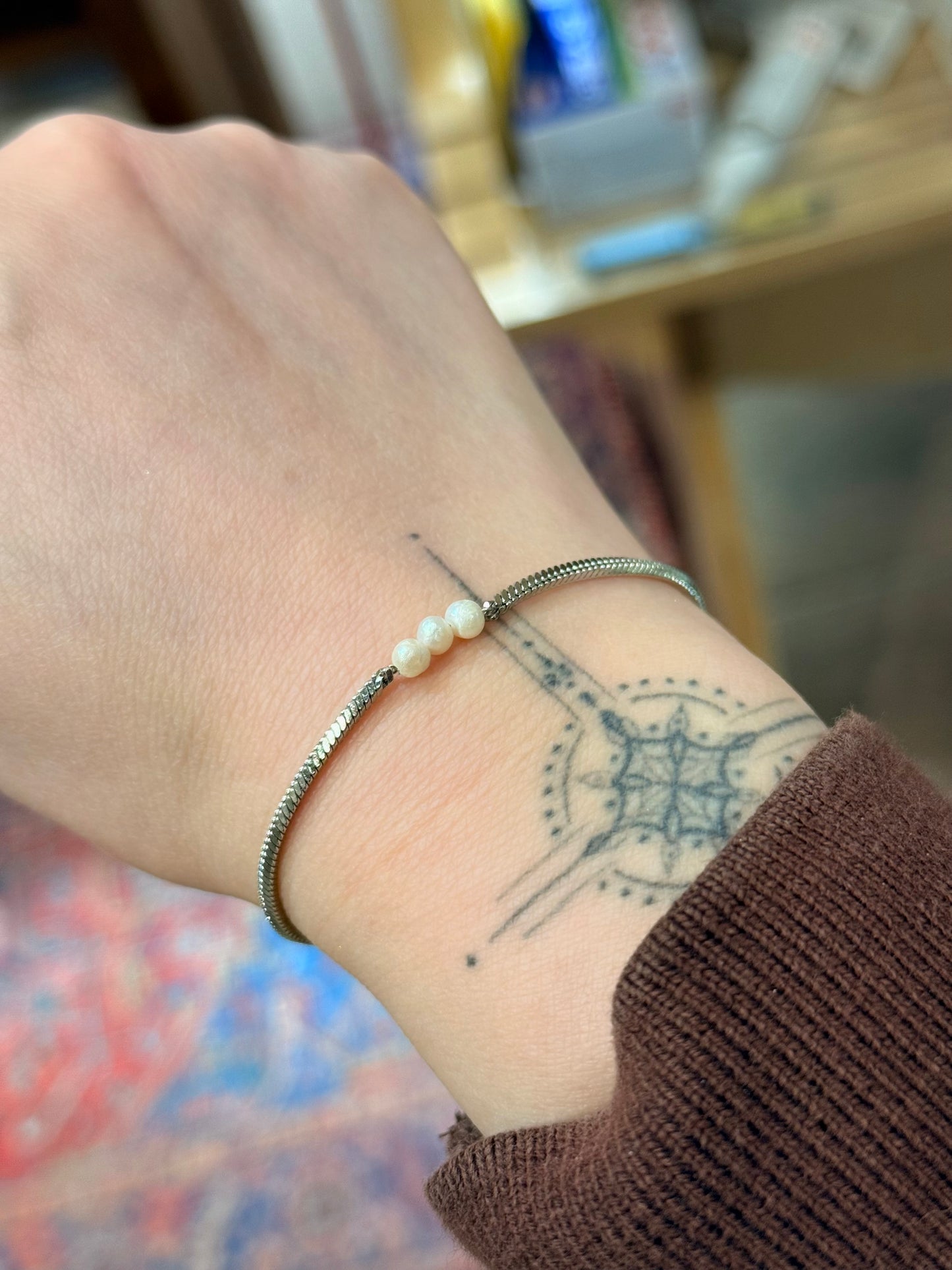 Stainless steel triple pearl bracelet
