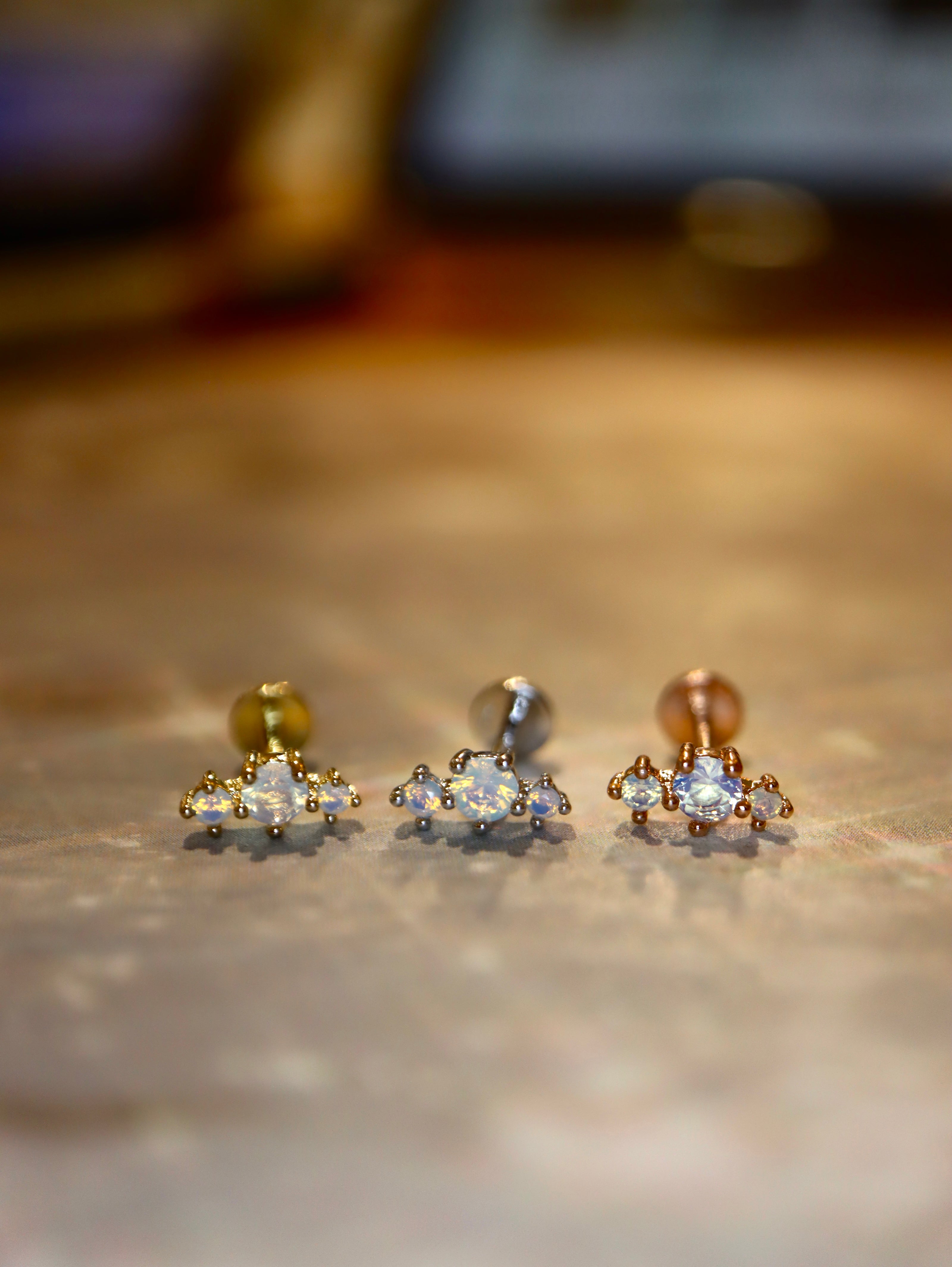 Triple opal 925 silver flat back piercing (1pc)