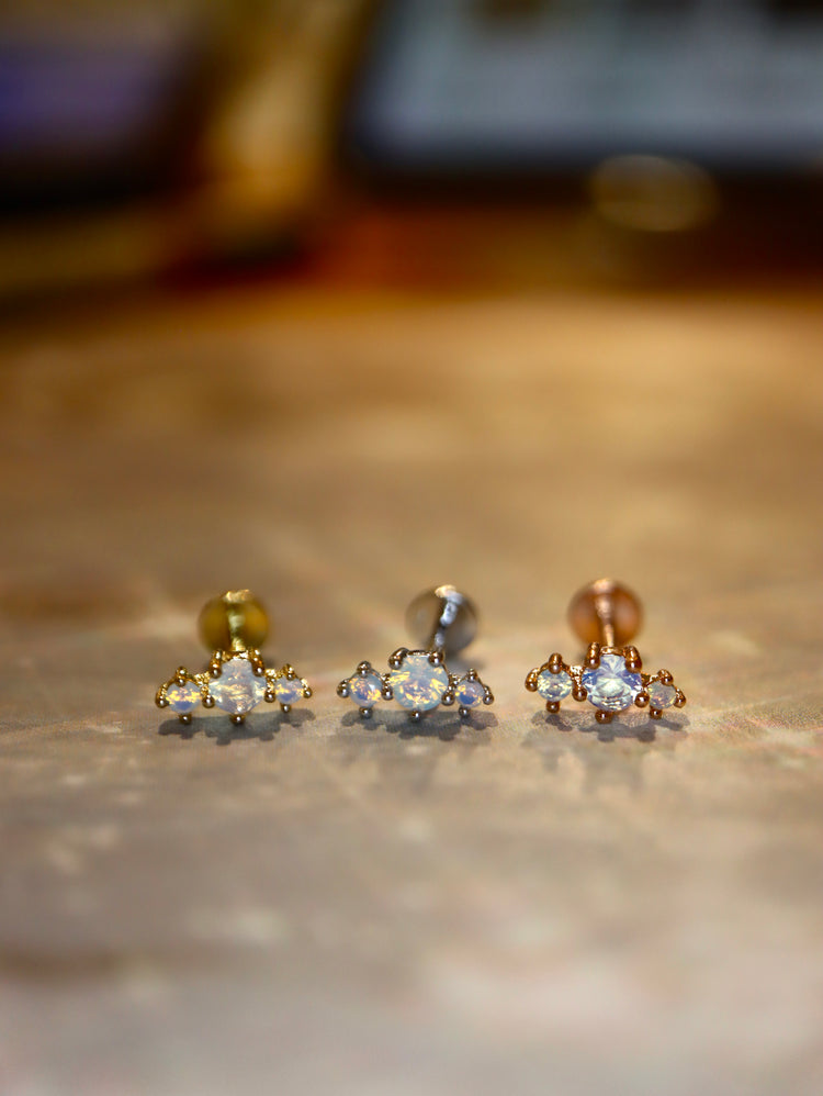 Triple opal 925 silver flat back piercing (1pc)