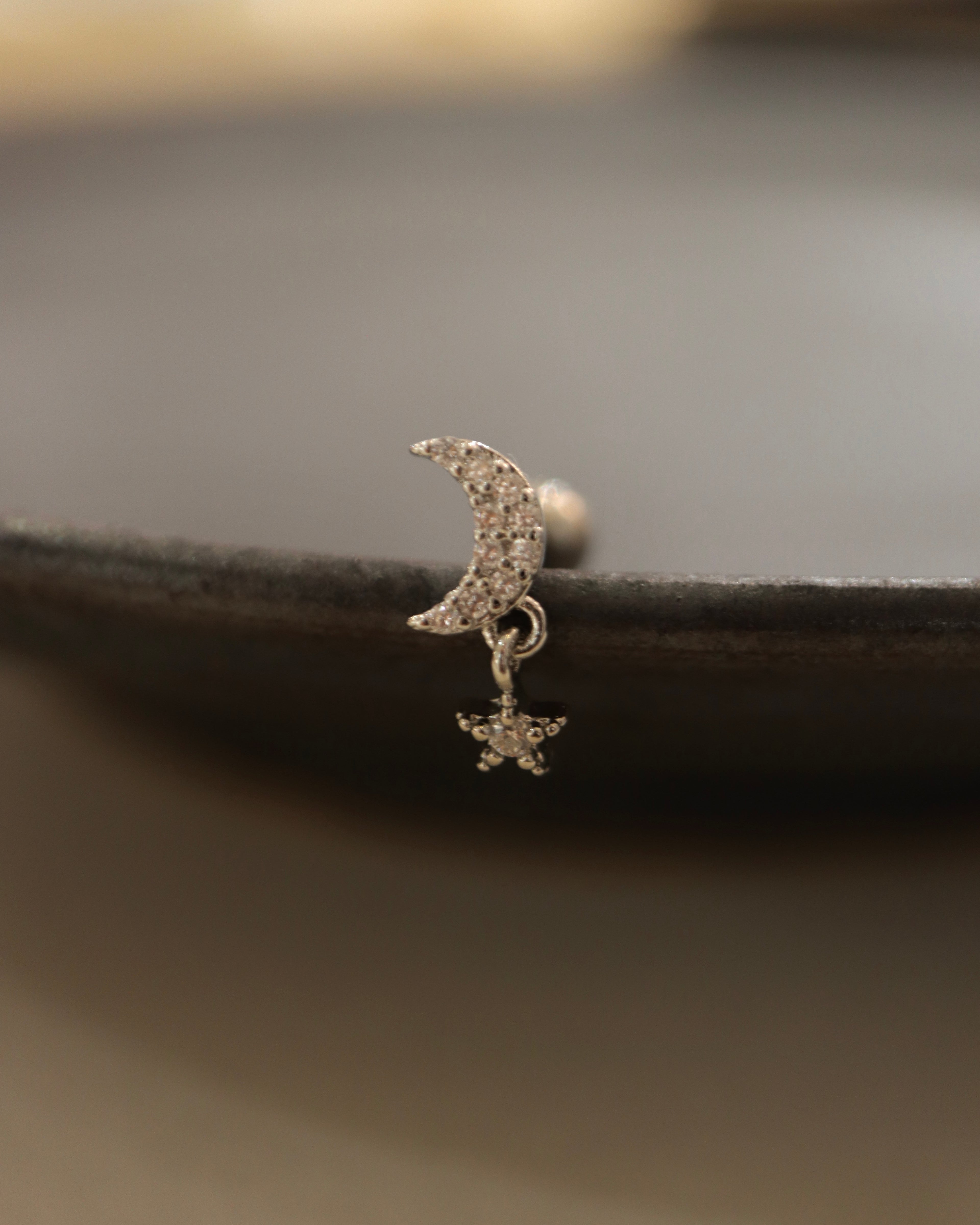 Crescent cz drop star stud piercing (1pc)