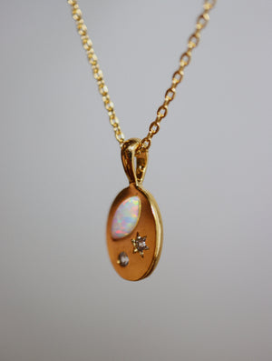 Oval shape opal and cz necklace