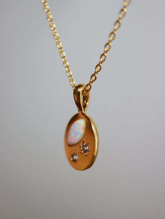 Oval shape opal and cz necklace