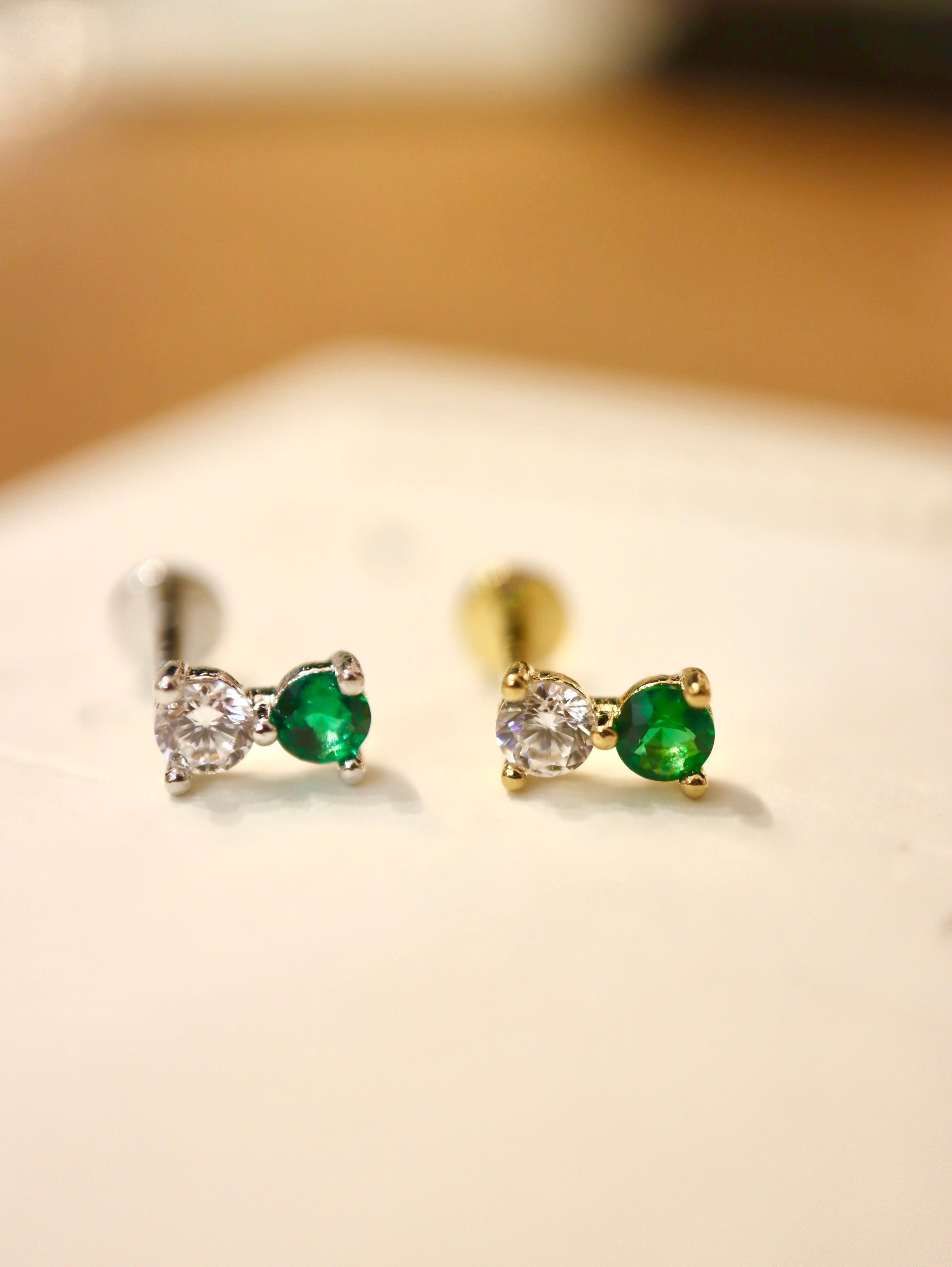 Double cz 925 silver flat back piercing (1pc)