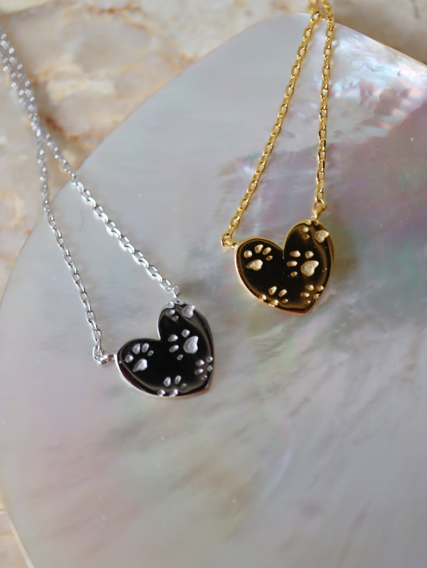 Paws on heart brass necklace