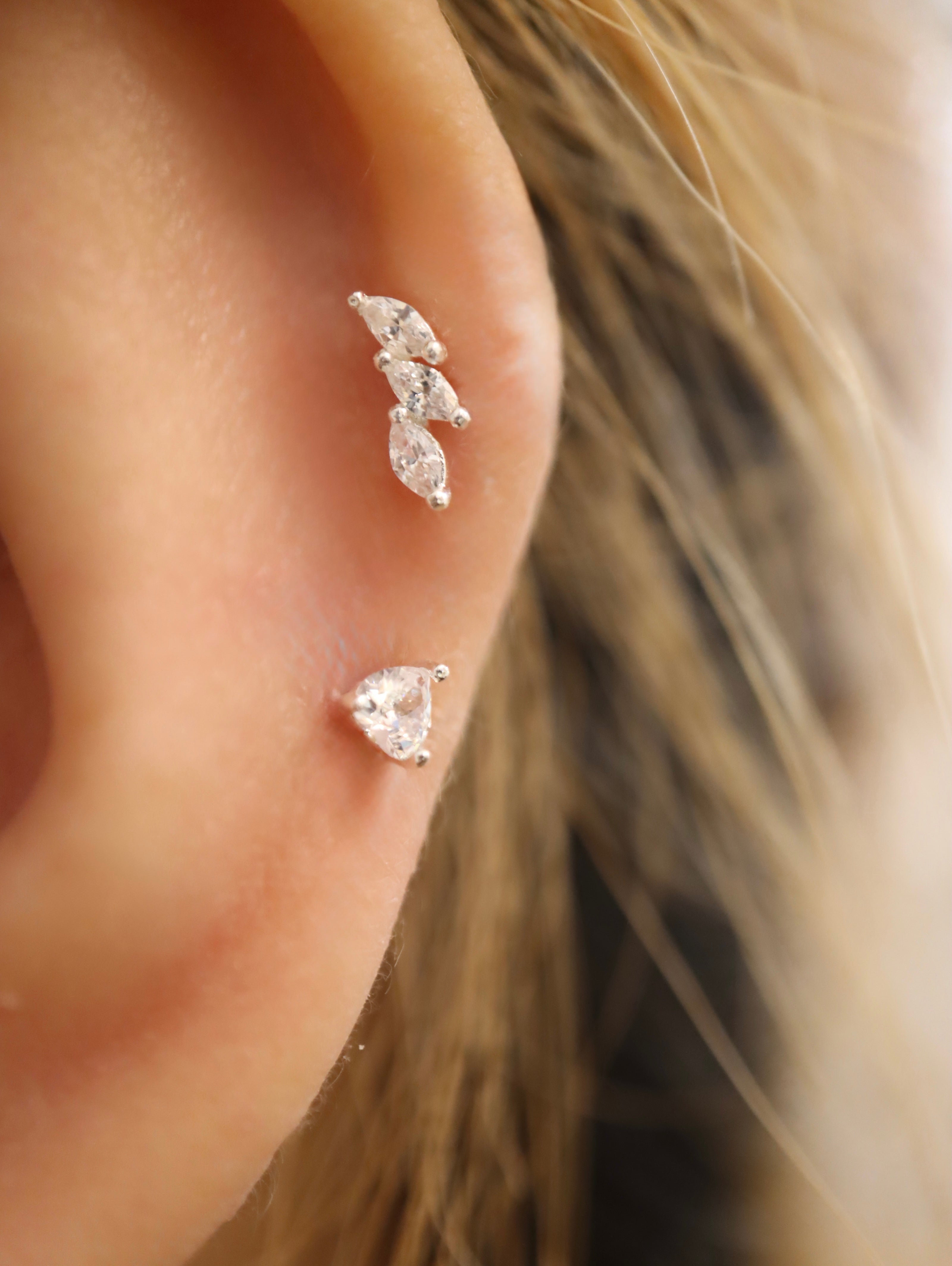 925 silver piercing triple cz earring