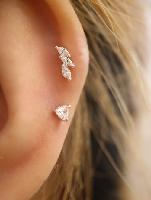 925 silver piercing triple cz earring