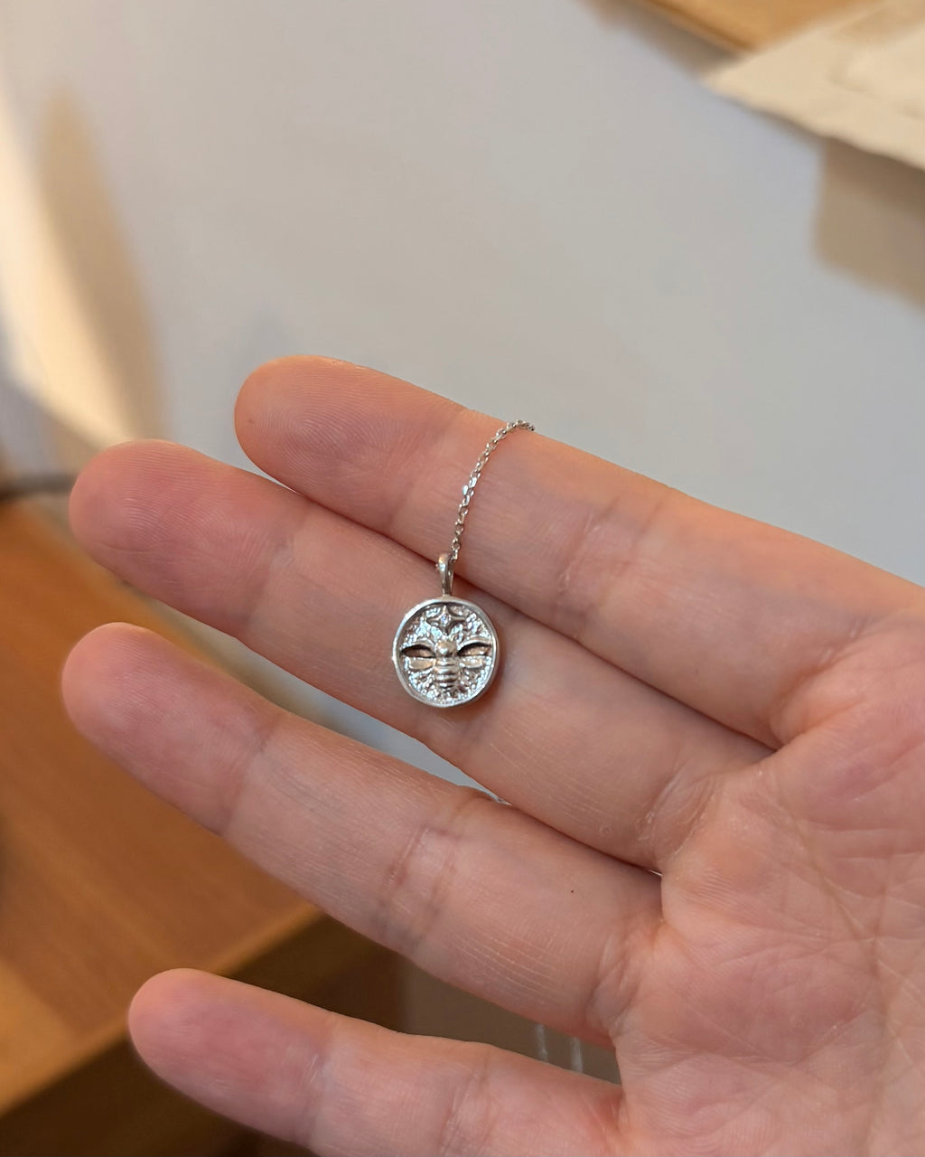 Bee coin 925 silver necklace