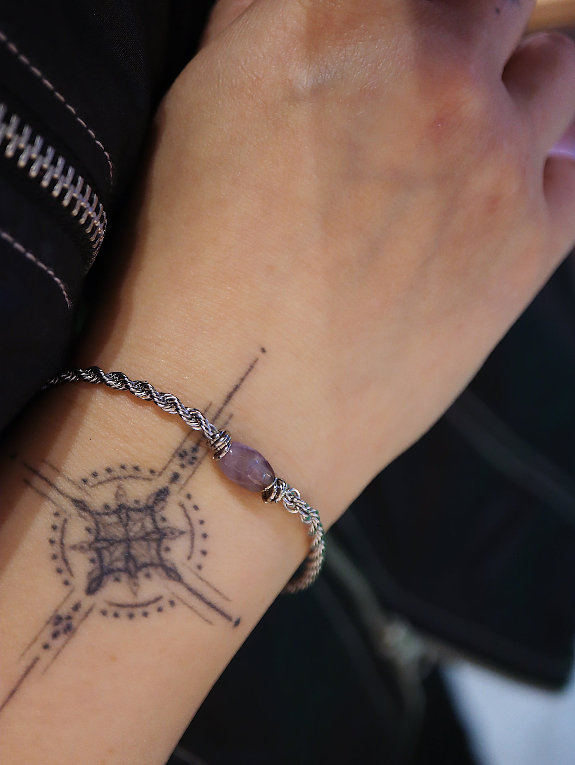 Amethyst Rope Chain Stainless Steel Bracelet