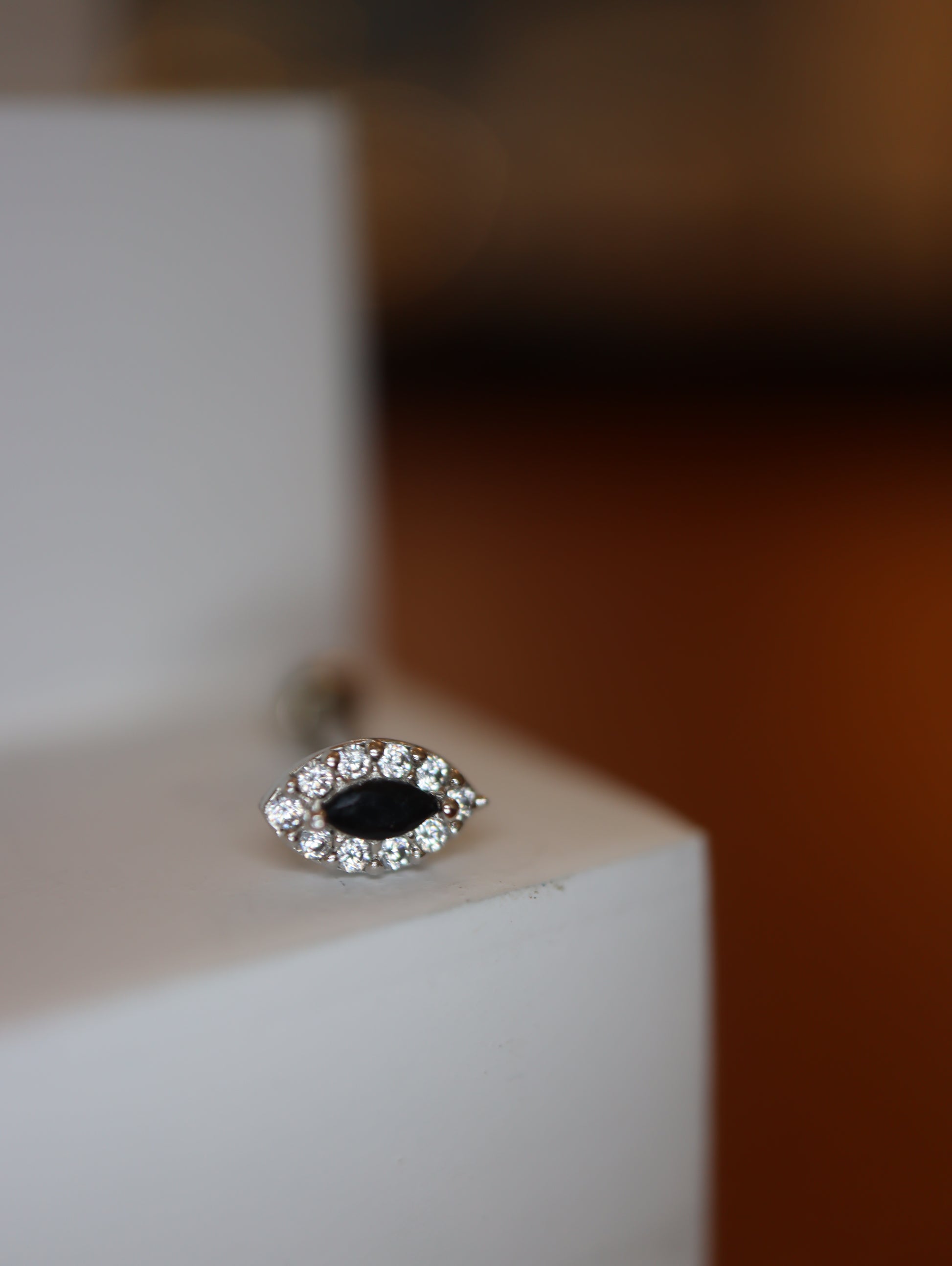 Cz & black Marquise 925 silver piercing (1pc)