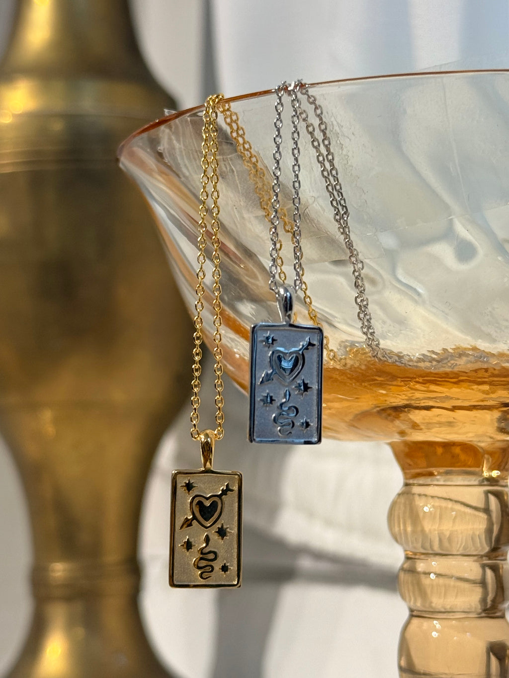 Heart & Snake Rectangular Coin Necklace