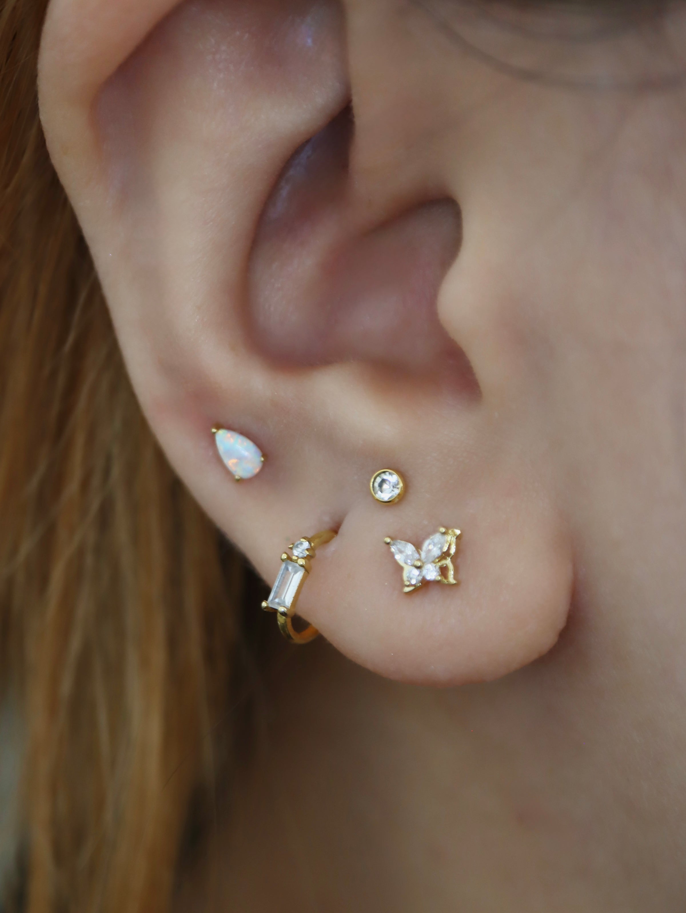 Opal drop 925 silver flat back piercing (1pc)