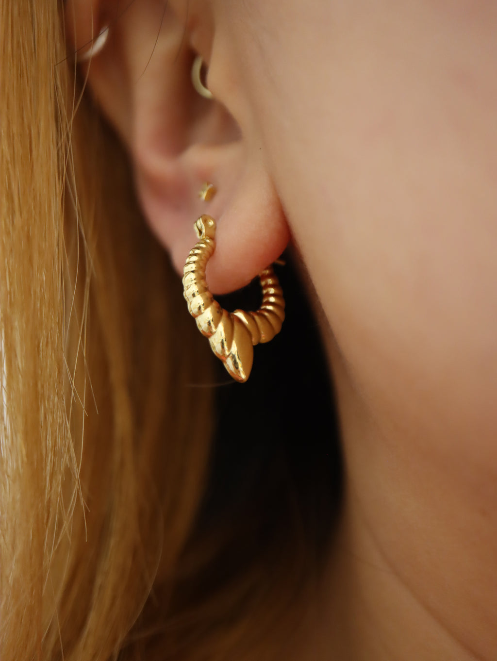Gold Twisted Rope Earrings with Pointed Finial