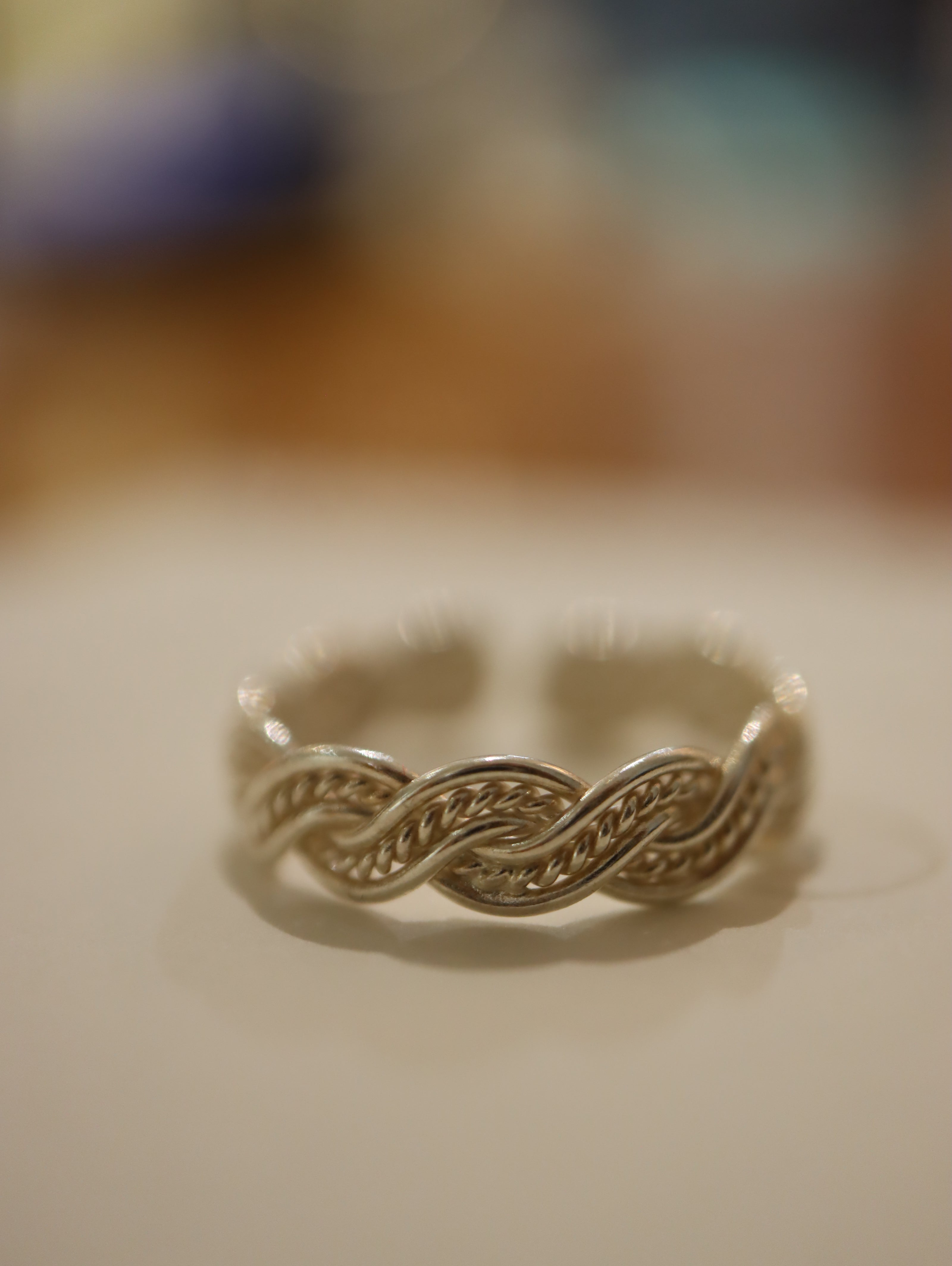 Silver 925 braided free size pinky ring