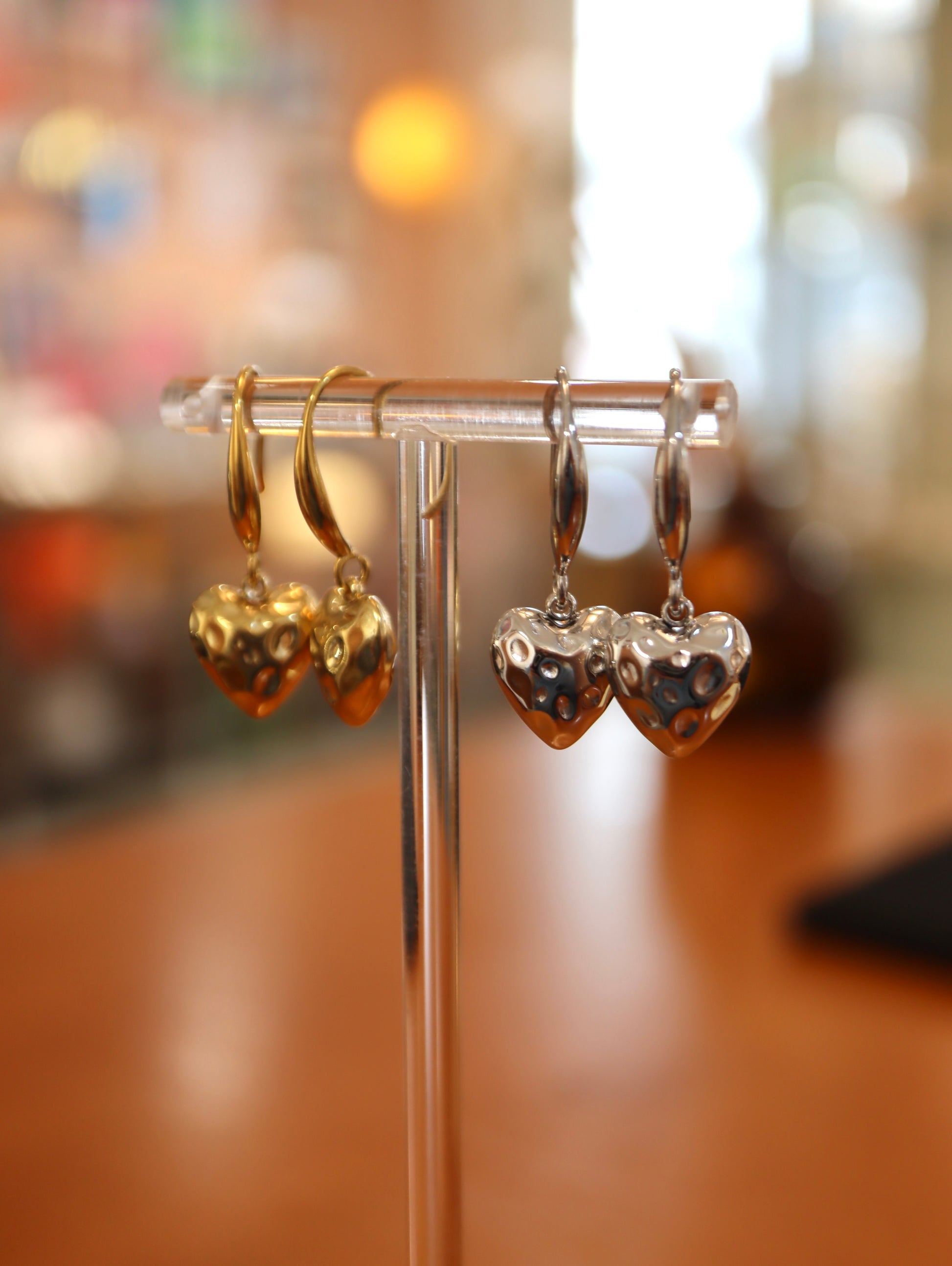 Drop heart wire hook earrings