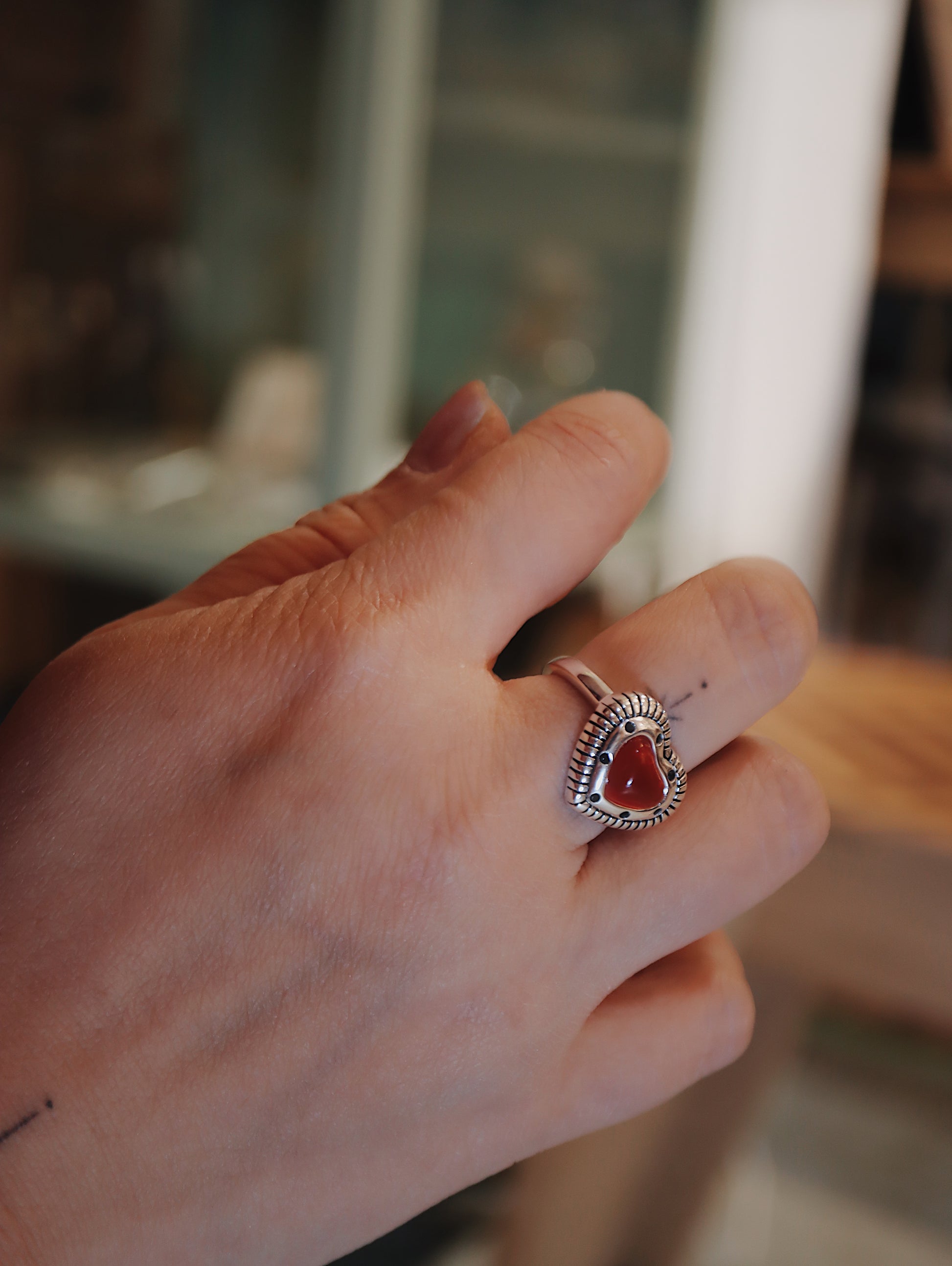 Agate silver925 heart shape ring