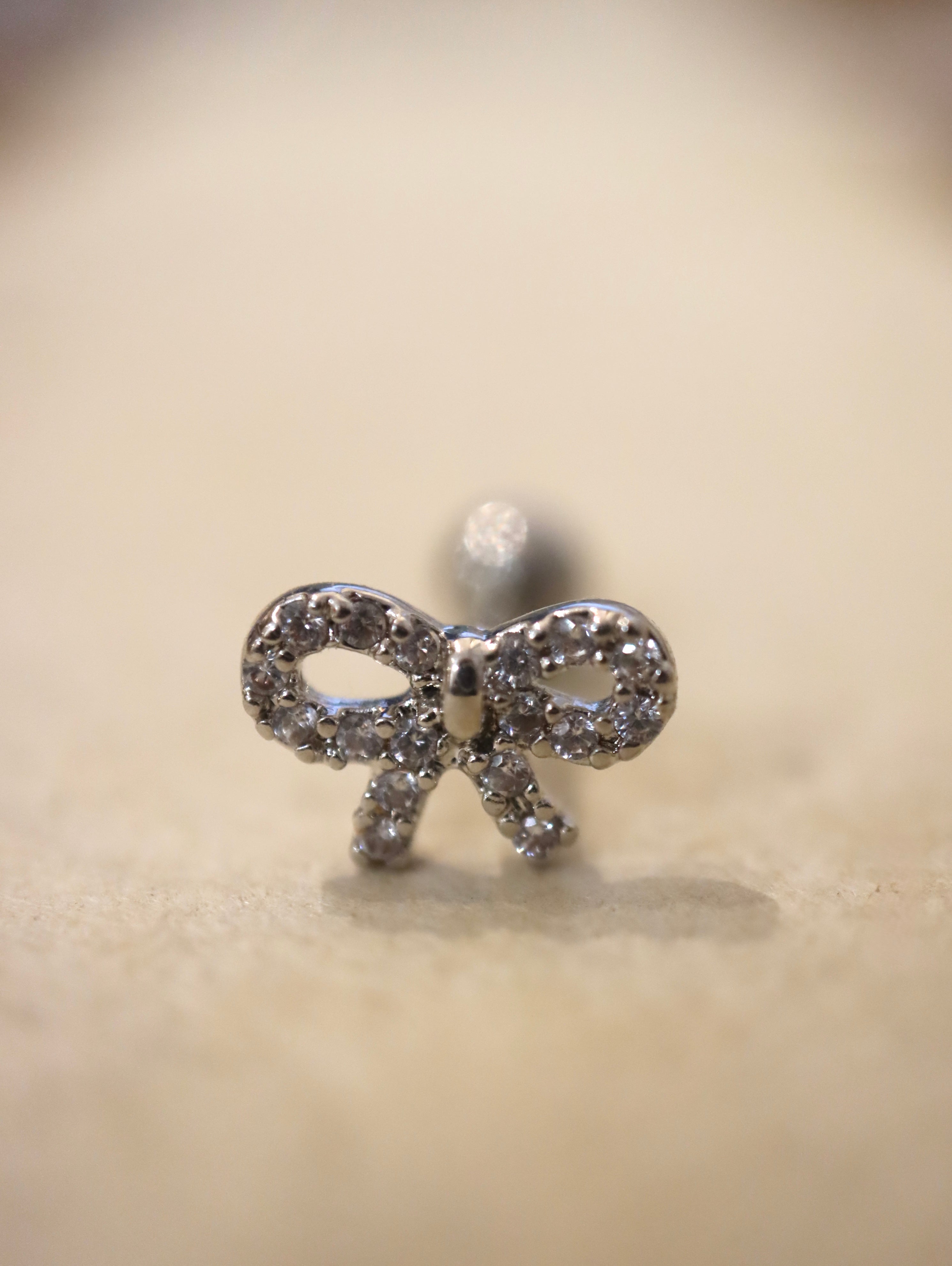 Ribbon cz stud piercing earring (1pc)