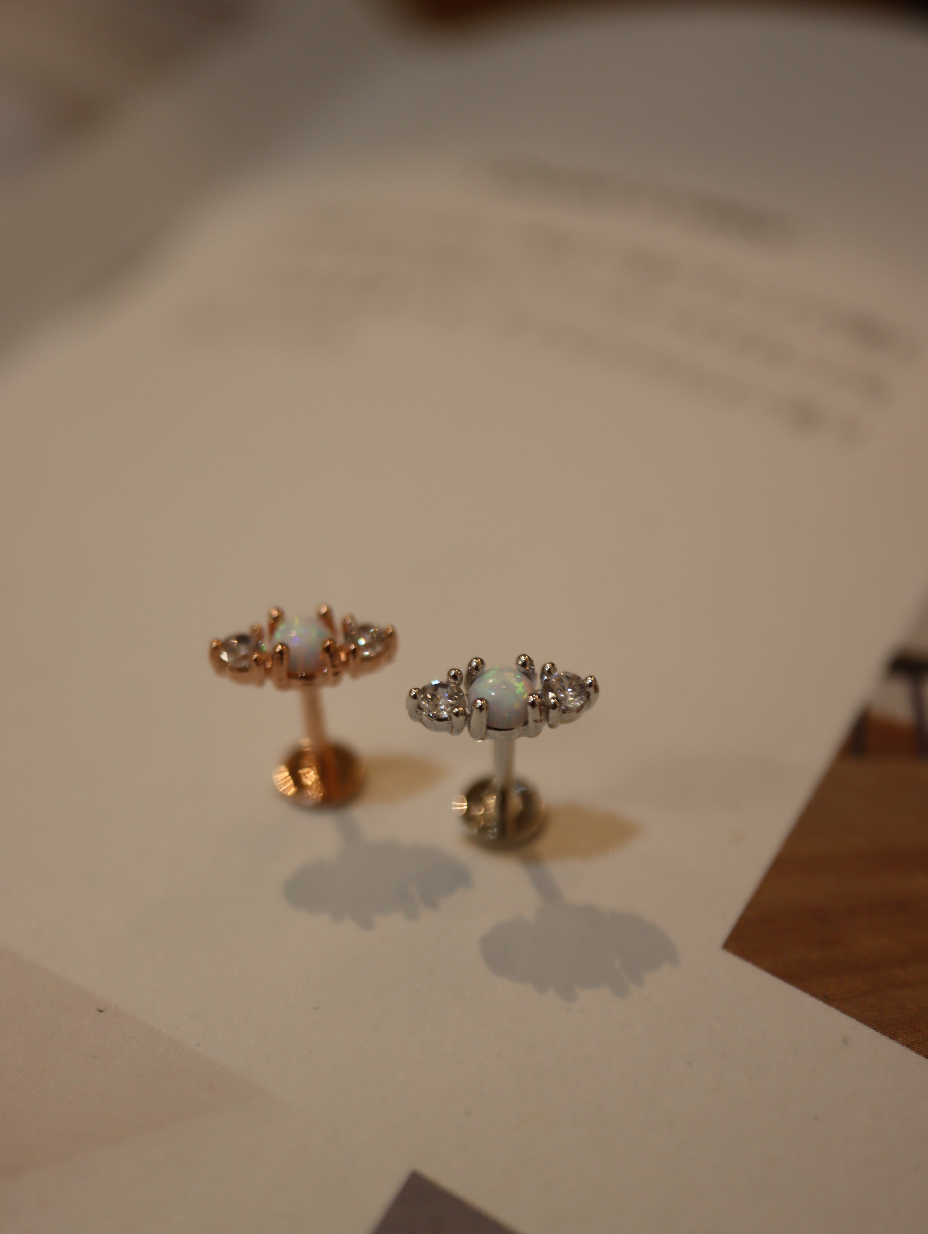 Opal cz bar screw flat back earring