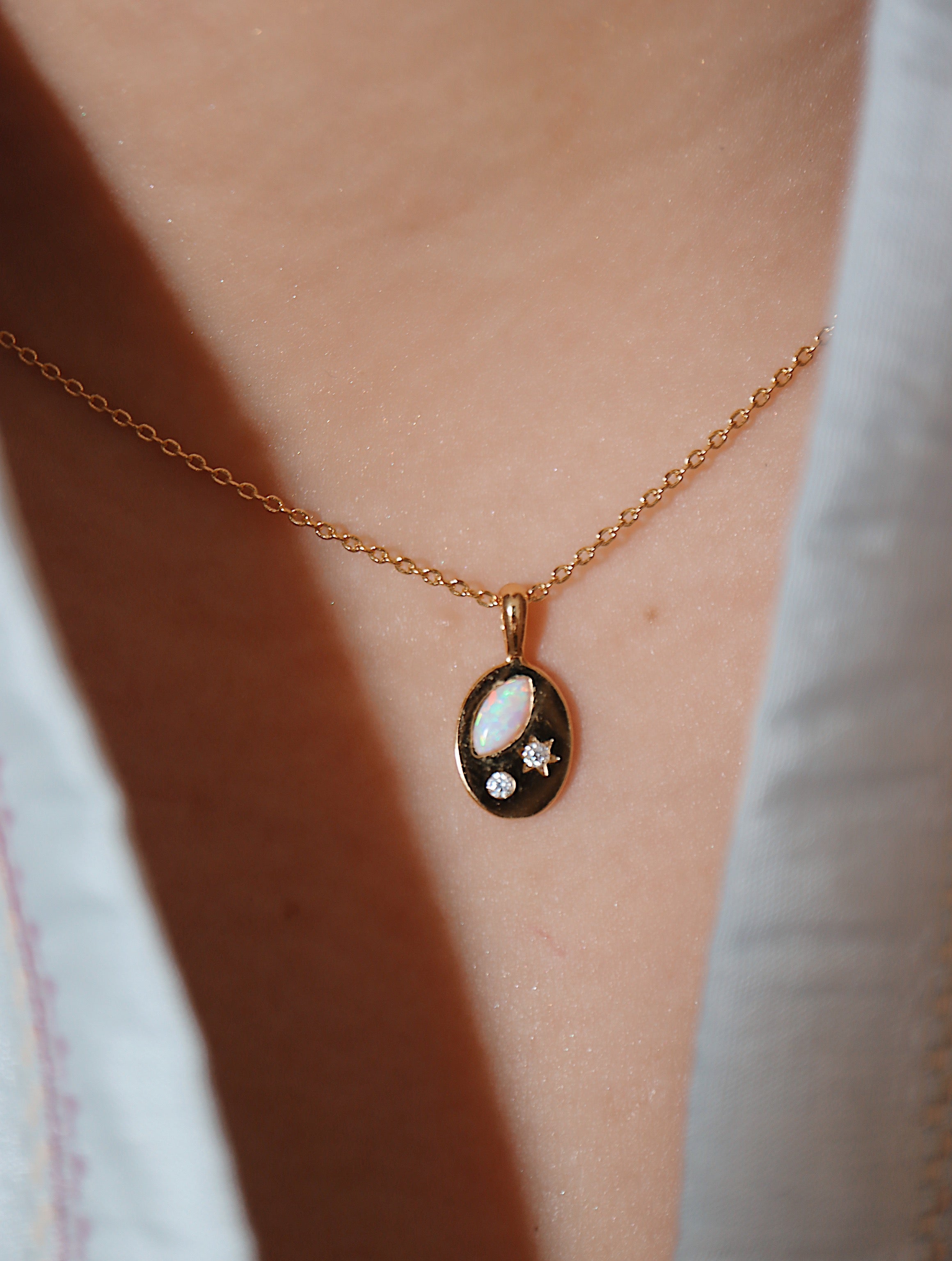 Oval shape opal and cz necklace
