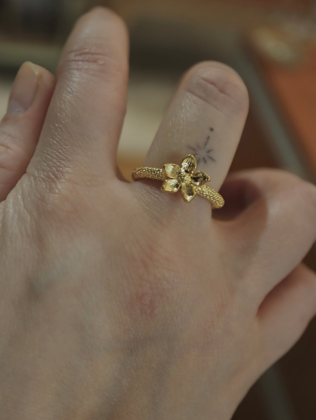 Gold Plumeria Flower Ring