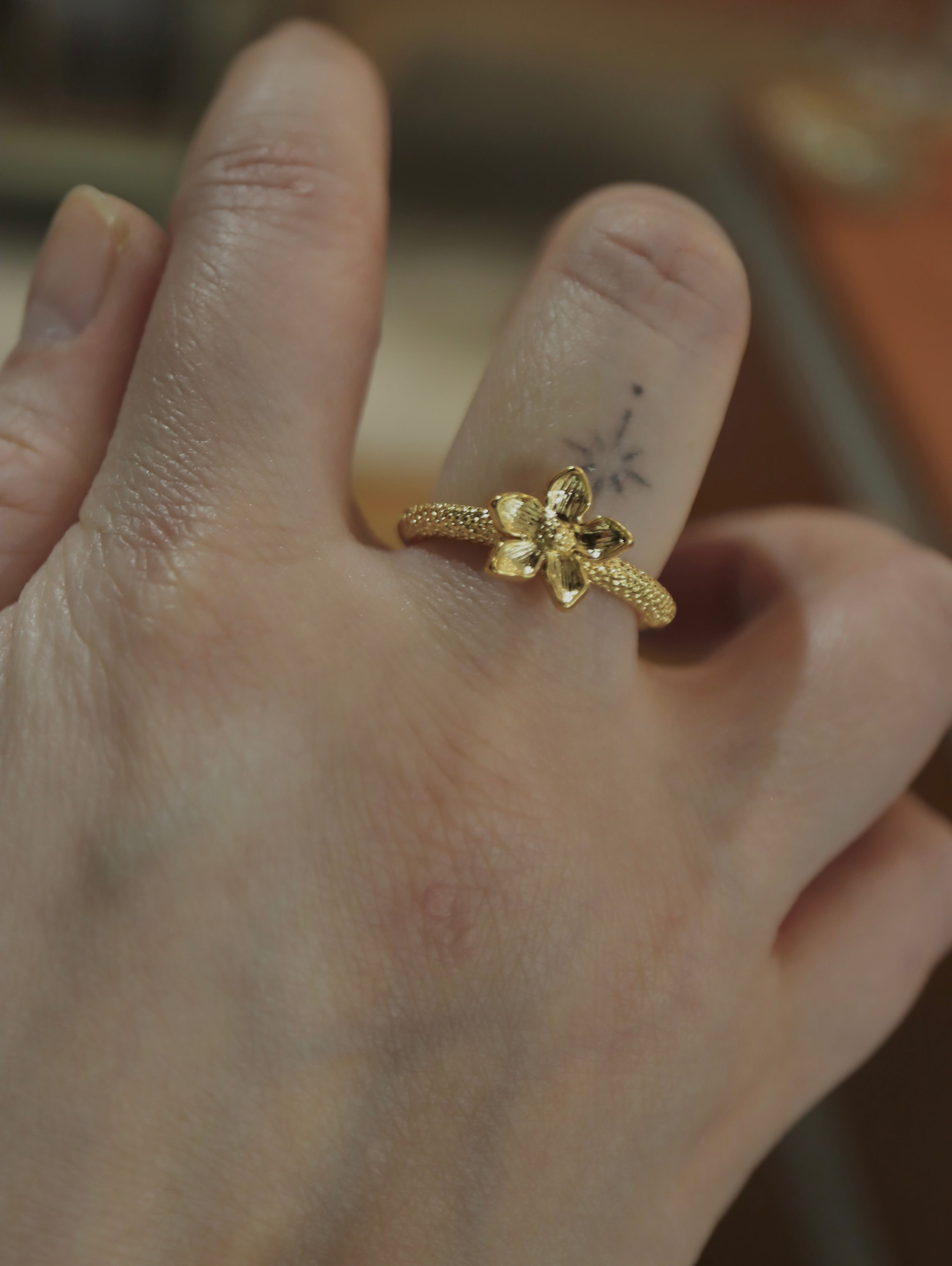 Gold Plumeria Flower Ring