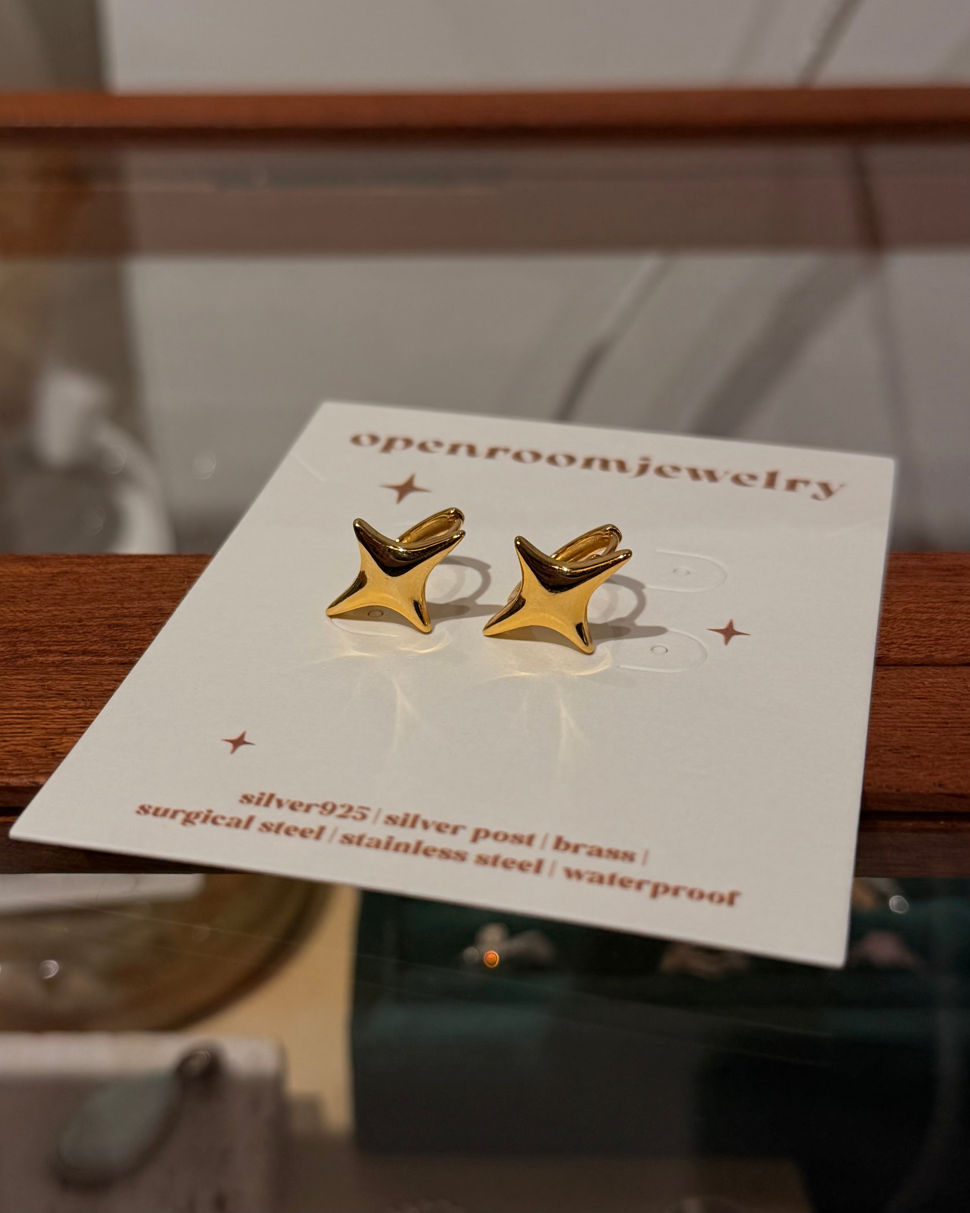Star hoop brass earrings