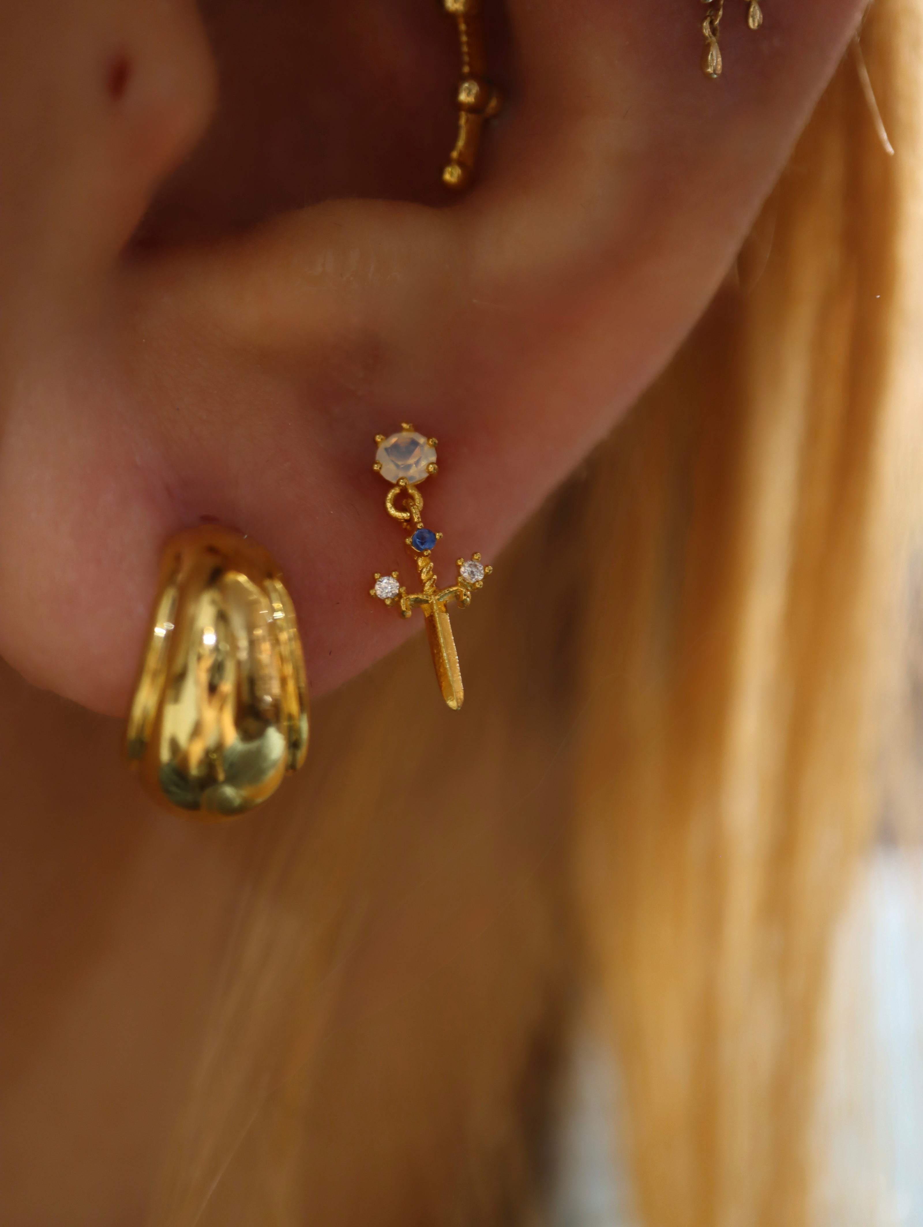 Dangling Sword Charm Stud Surgical Steel Piercing Earring (1pc)