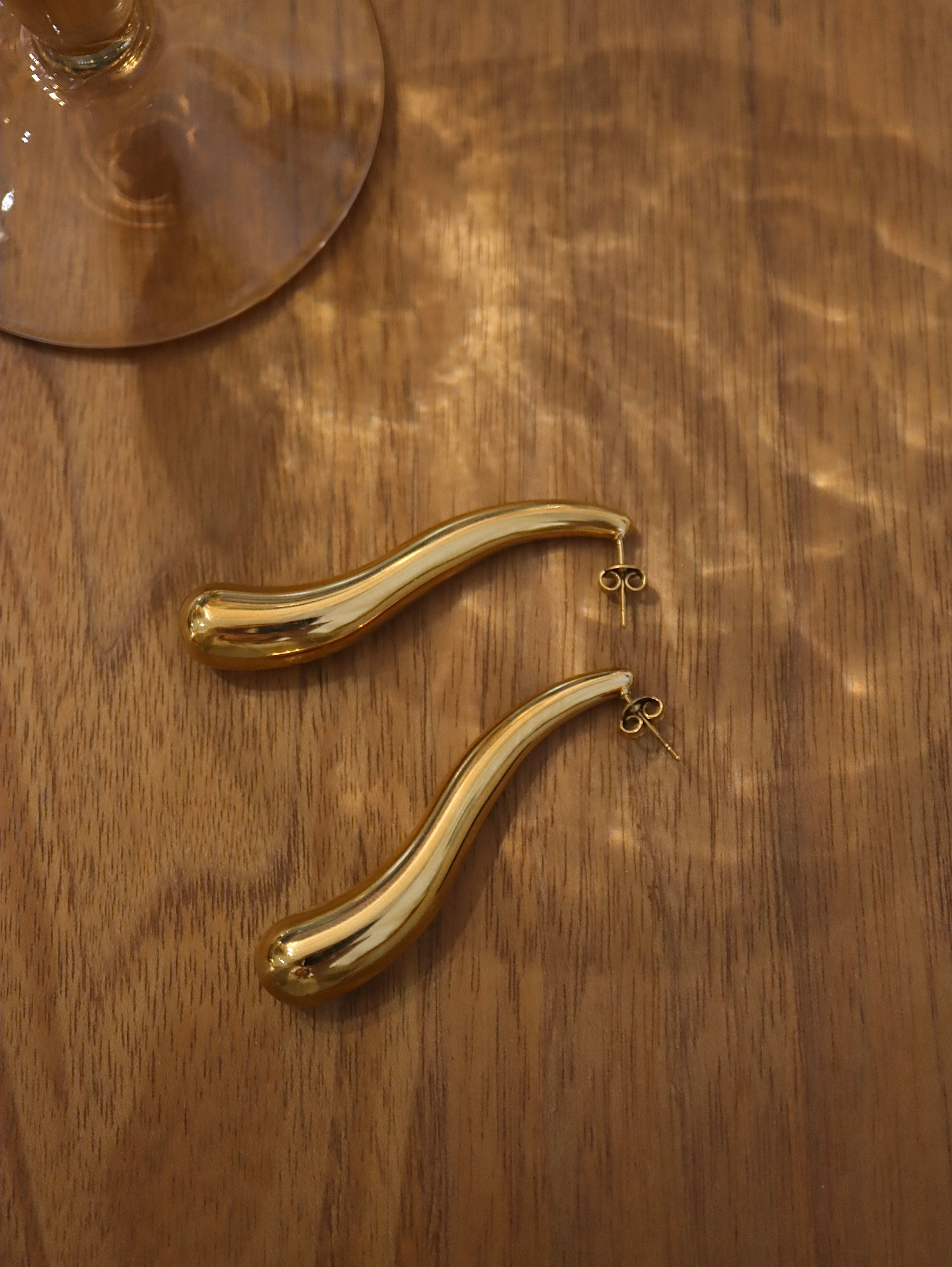 Wavy long drop stainless steel earrings