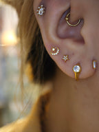 Round cz hinged hoop gold earrings