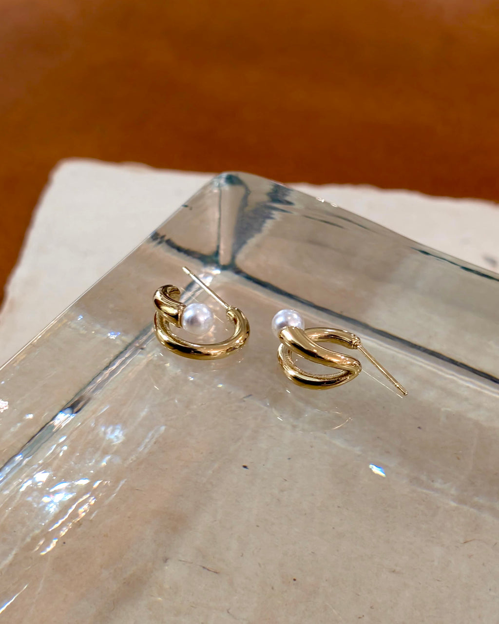 Double wrap pearl stainless steel earrings