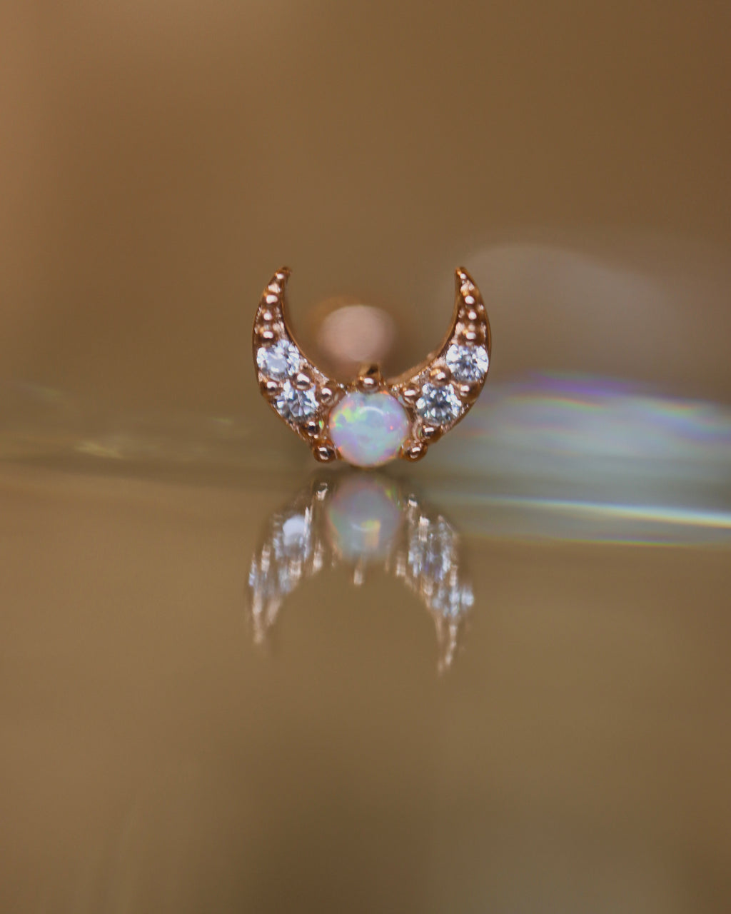 Crescent Opal cz s925 piercing stud