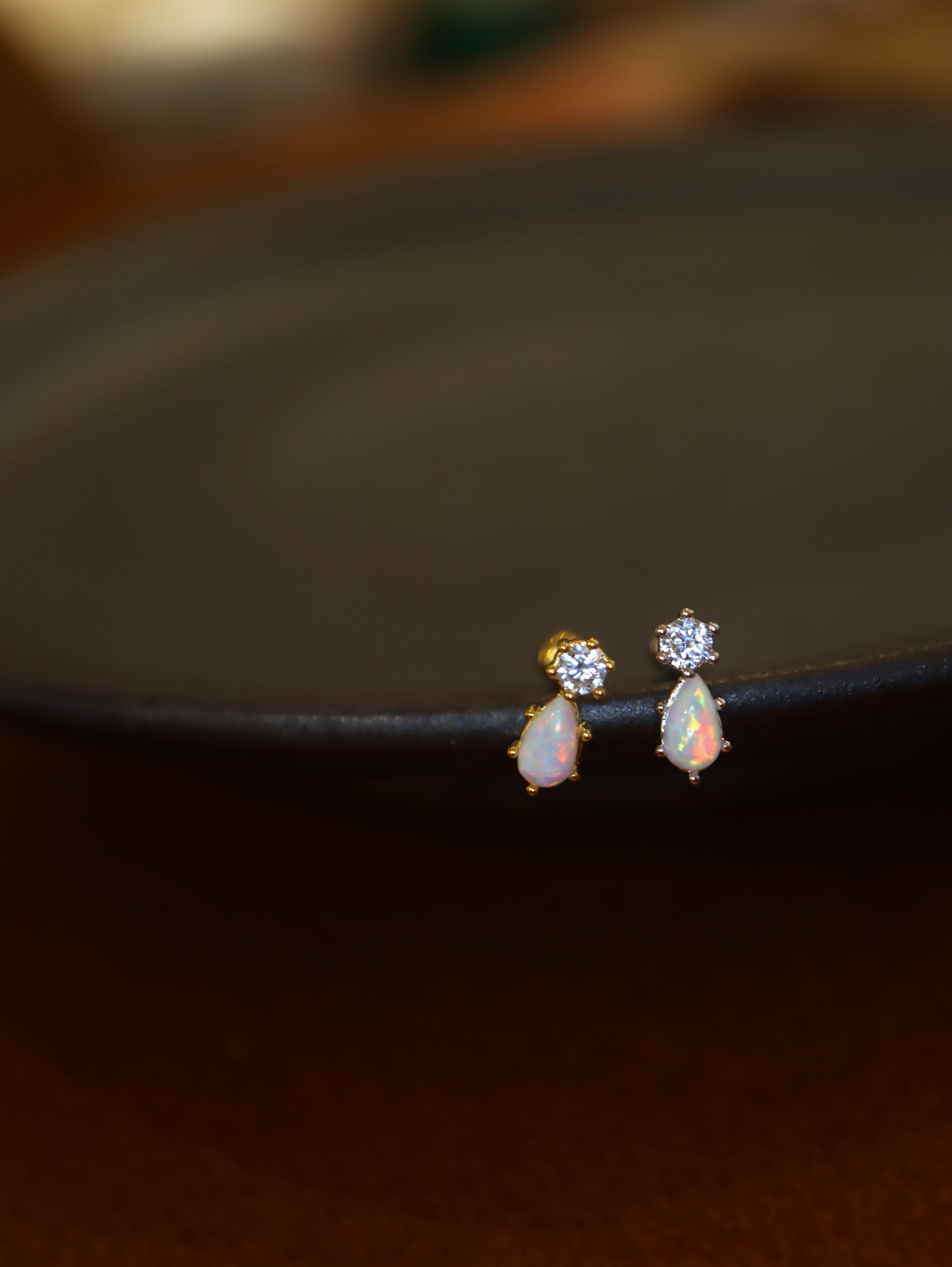 Aura Teardrop Opal Stud 925 silver earrings