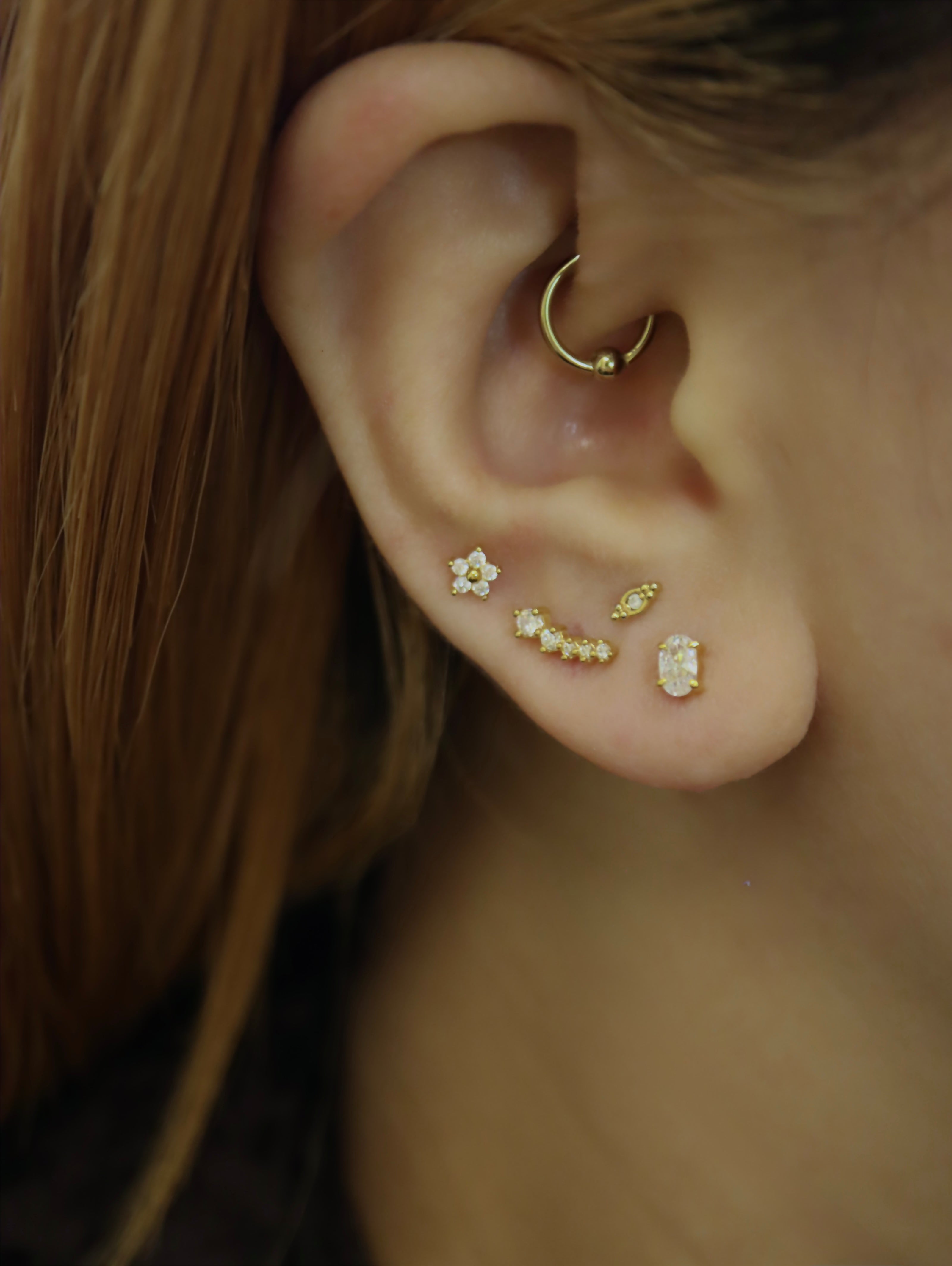 Bar curved 925 silver stud ball end piercing