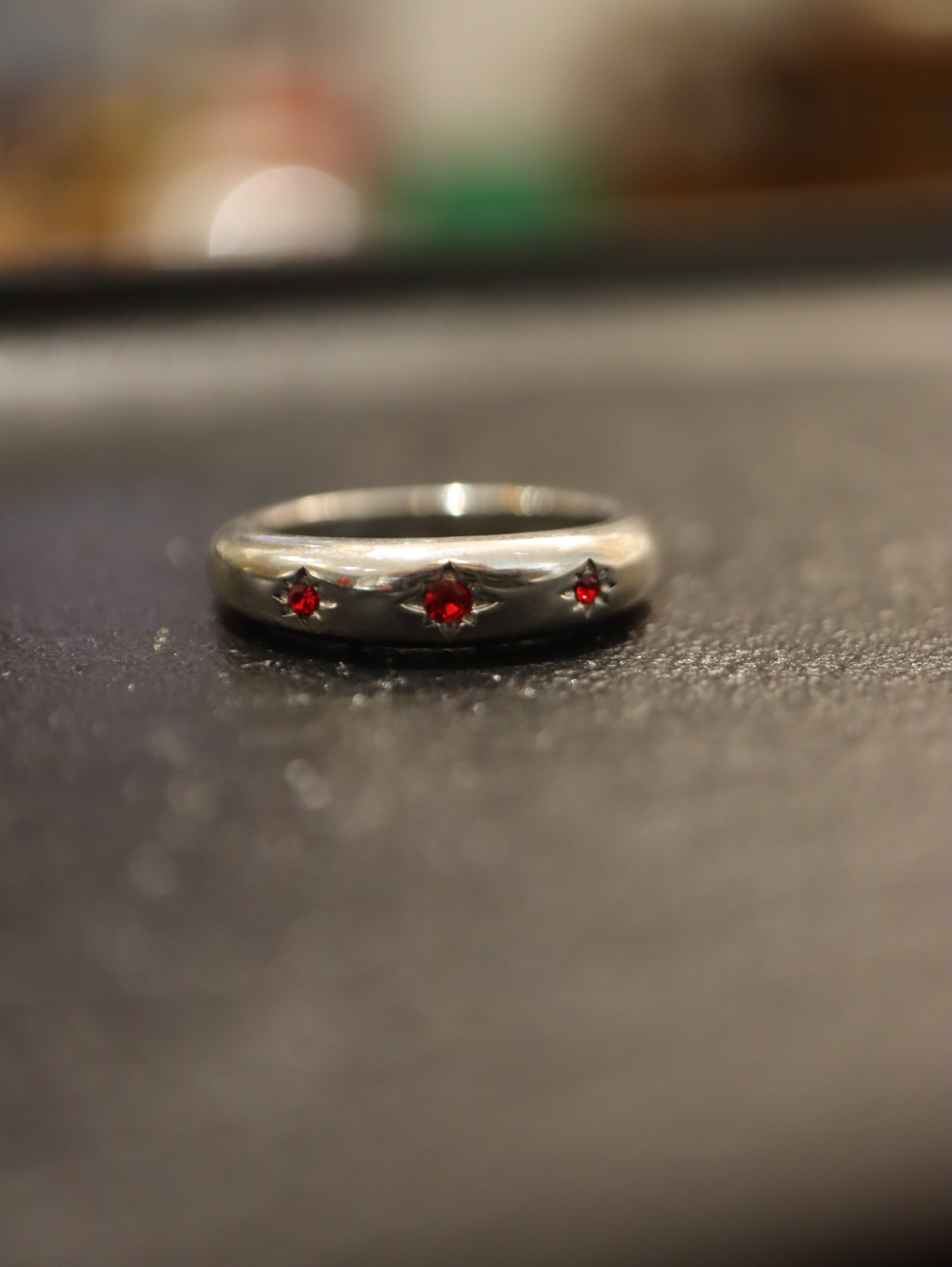 Red cz stainless steel ring