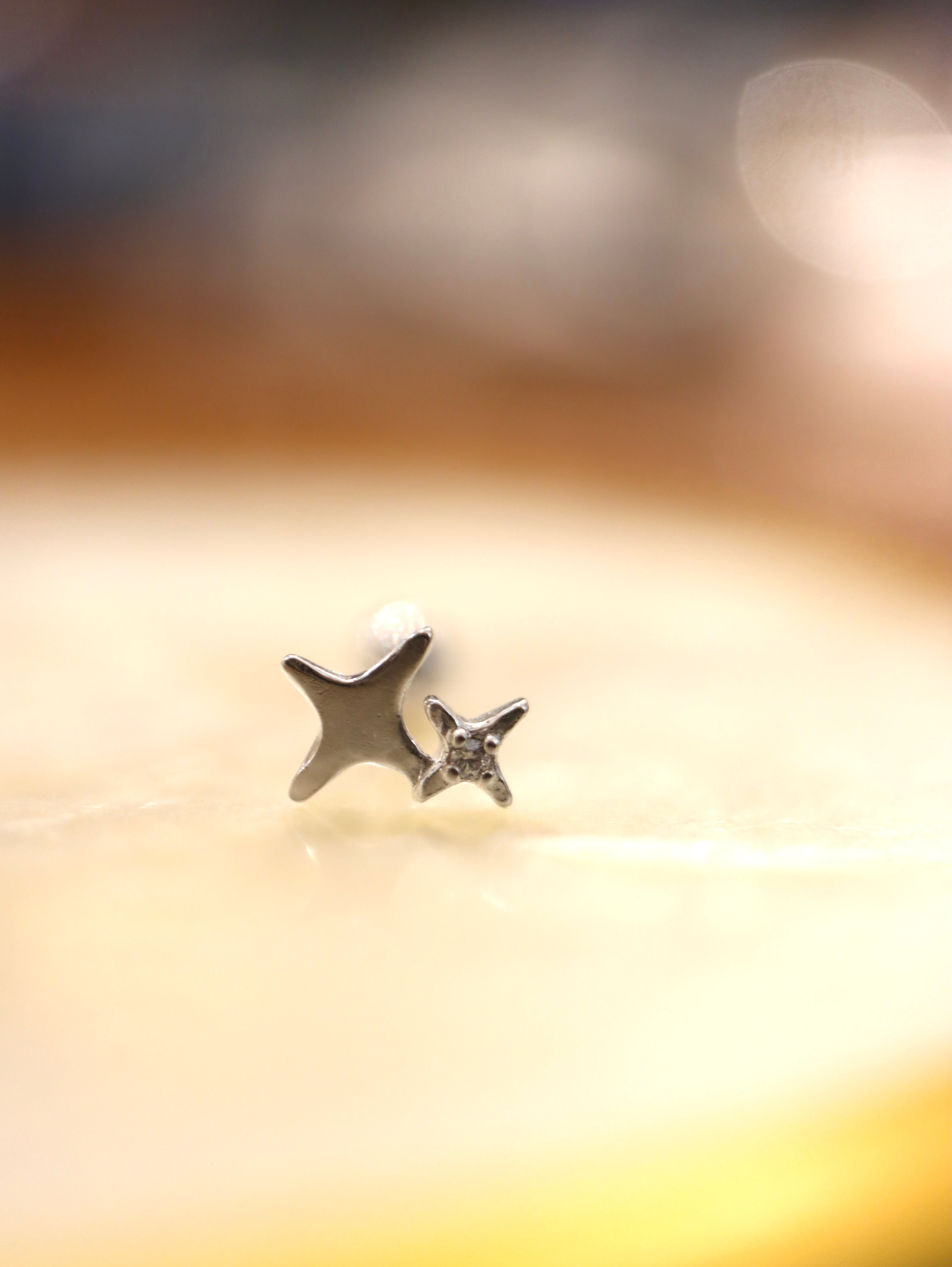 Double star 925 silver piercing stud