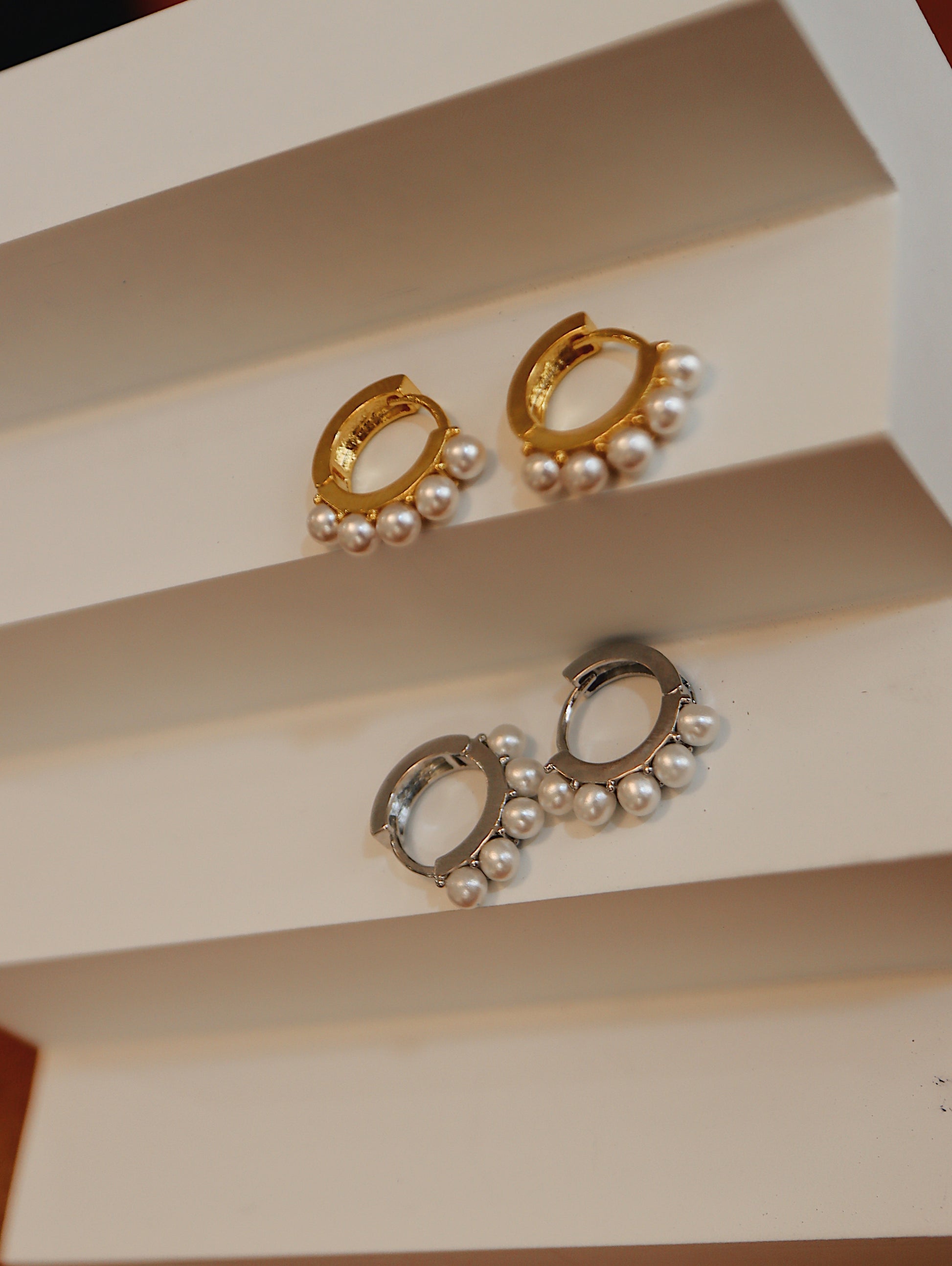 Pearl stud hoop earrings