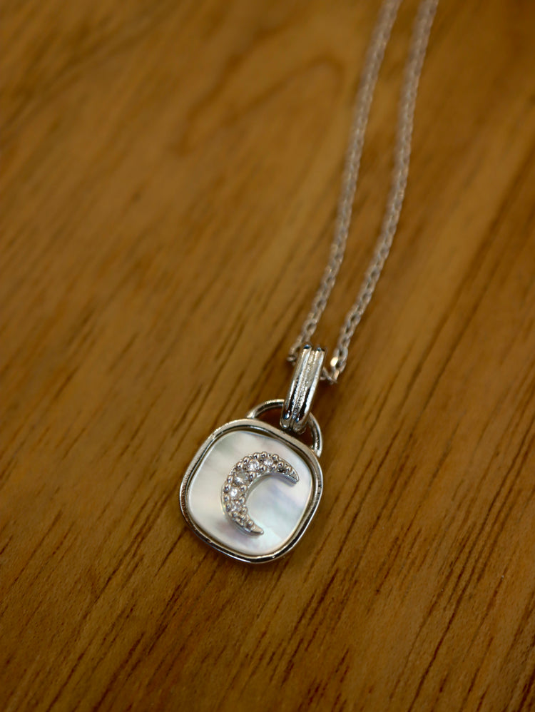 Crescent / sparkle shell coin necklace