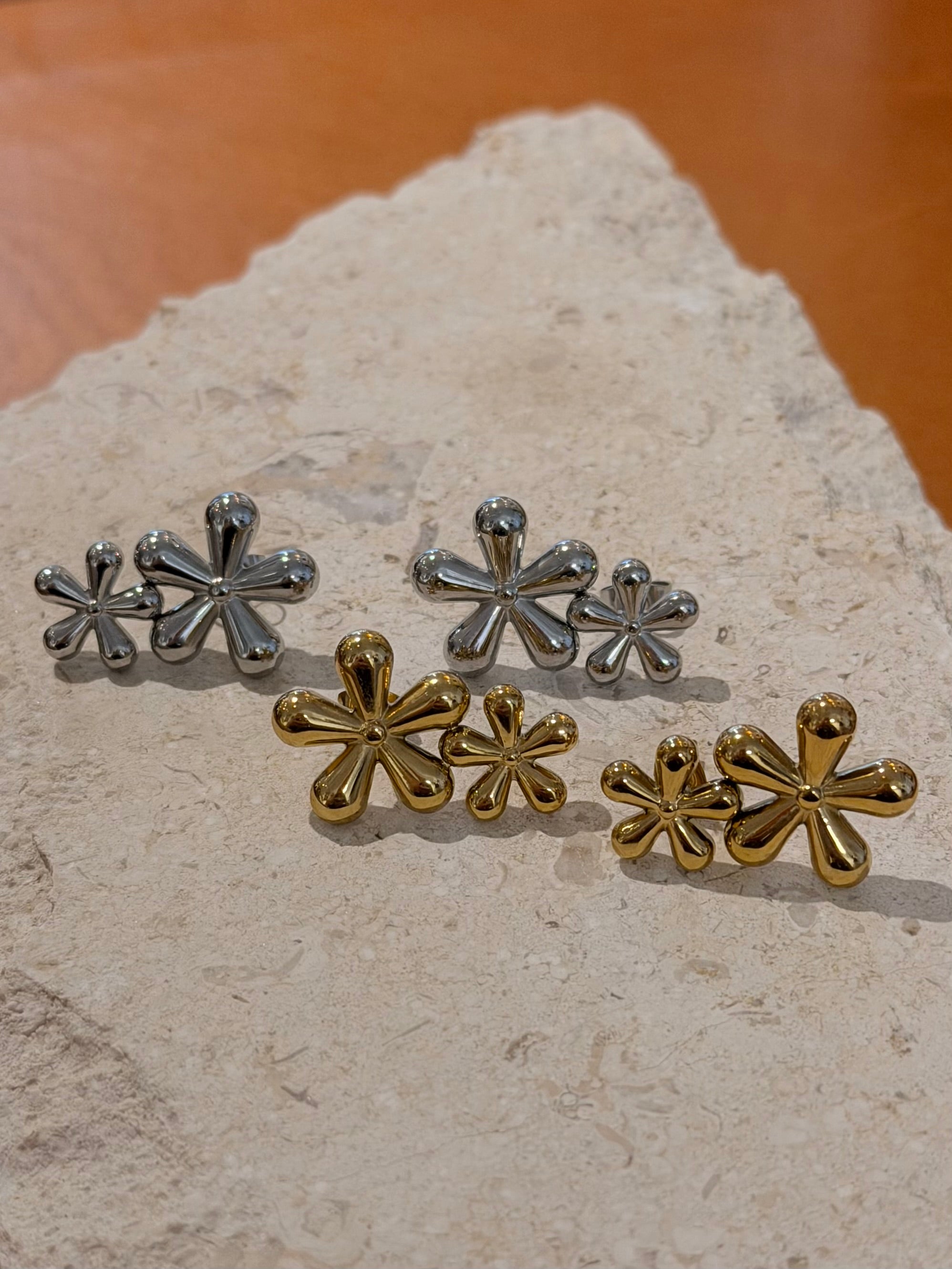 Bloom Double Flower Stud Stainless Steel Earrings