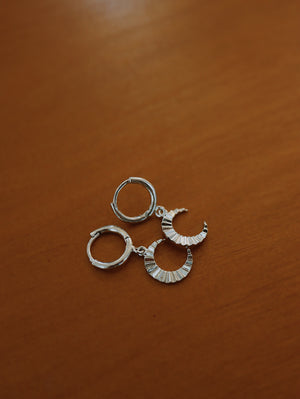 Hinged hoop drop crescent earrings