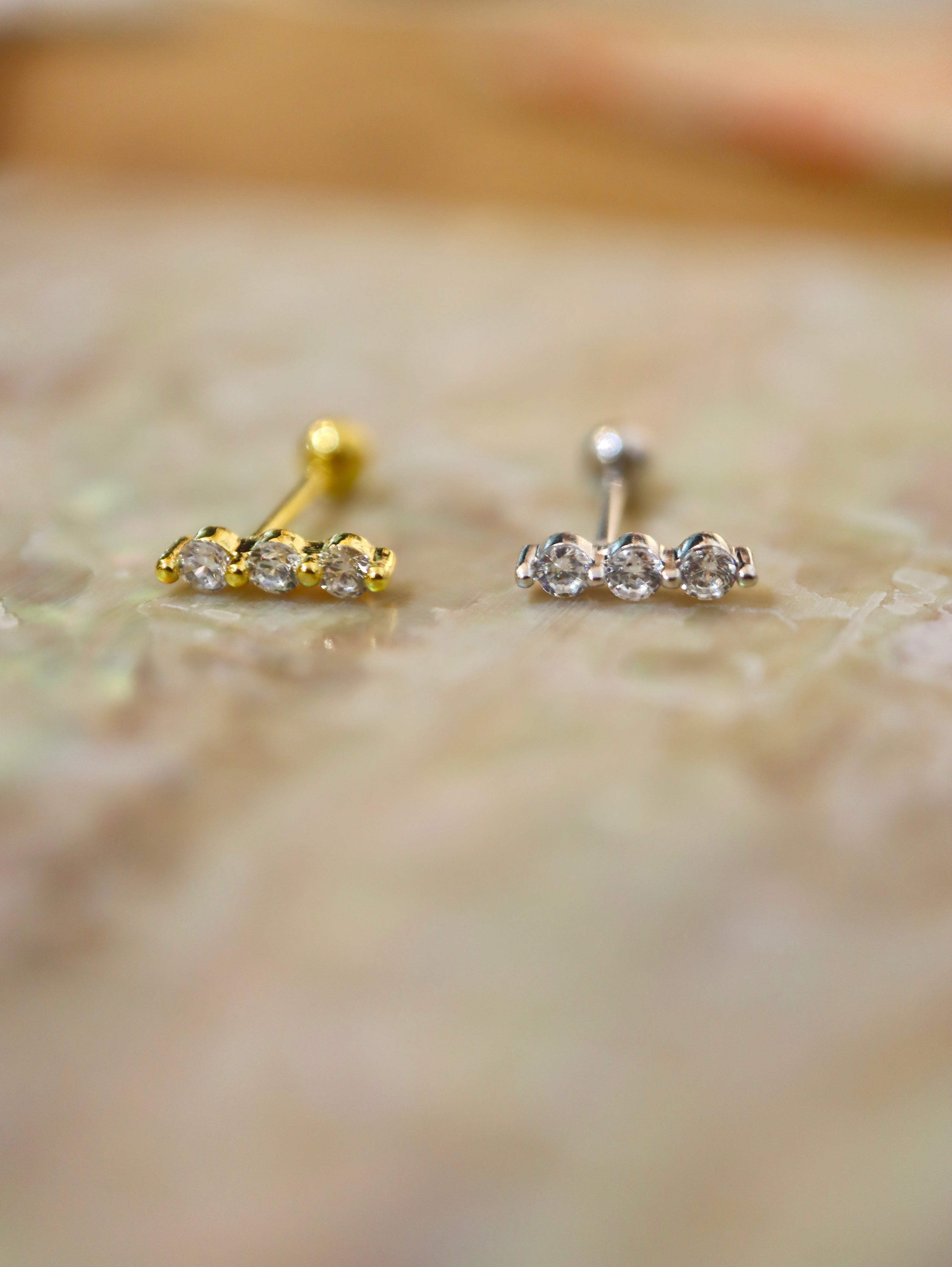 Triple cz stud 925 silver piercing