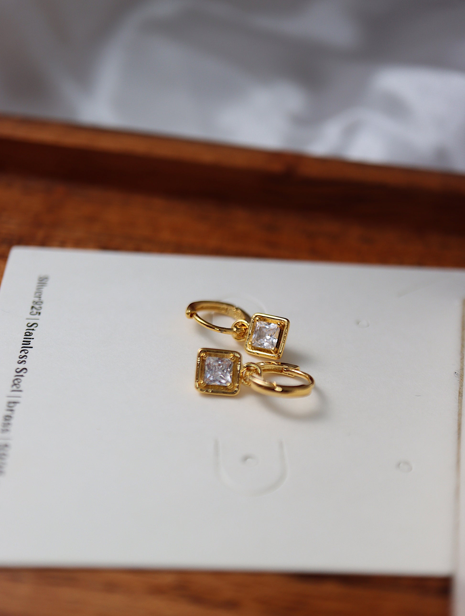 Silver925 drop square cz earrings