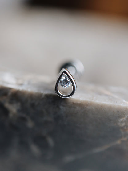 Raindrop stud cz flat back s925 piercing