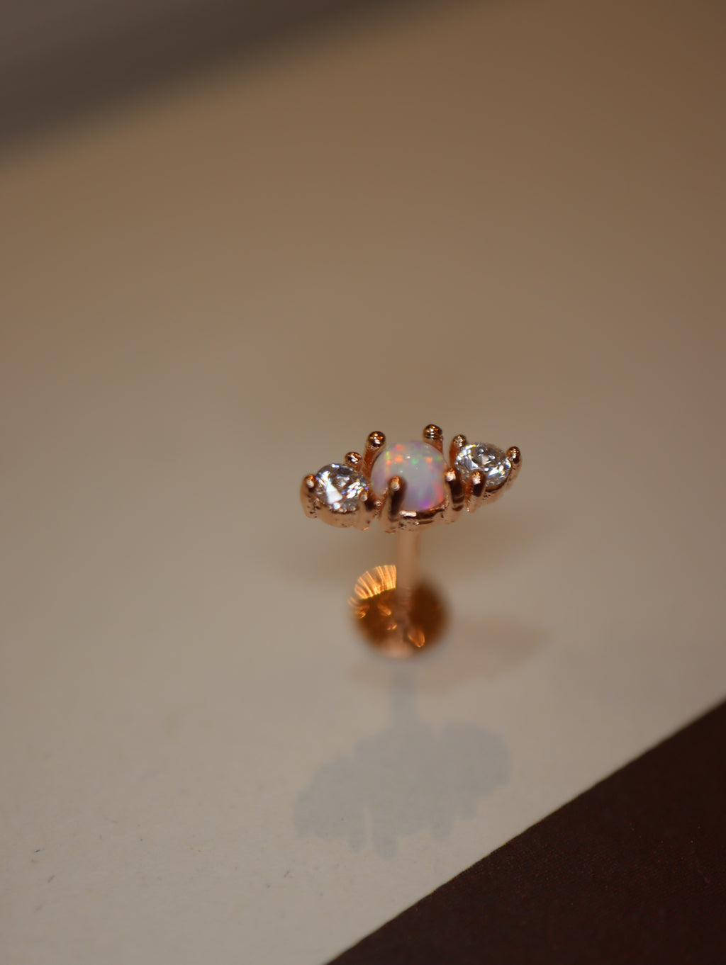 Opal cz bar screw flat back earring