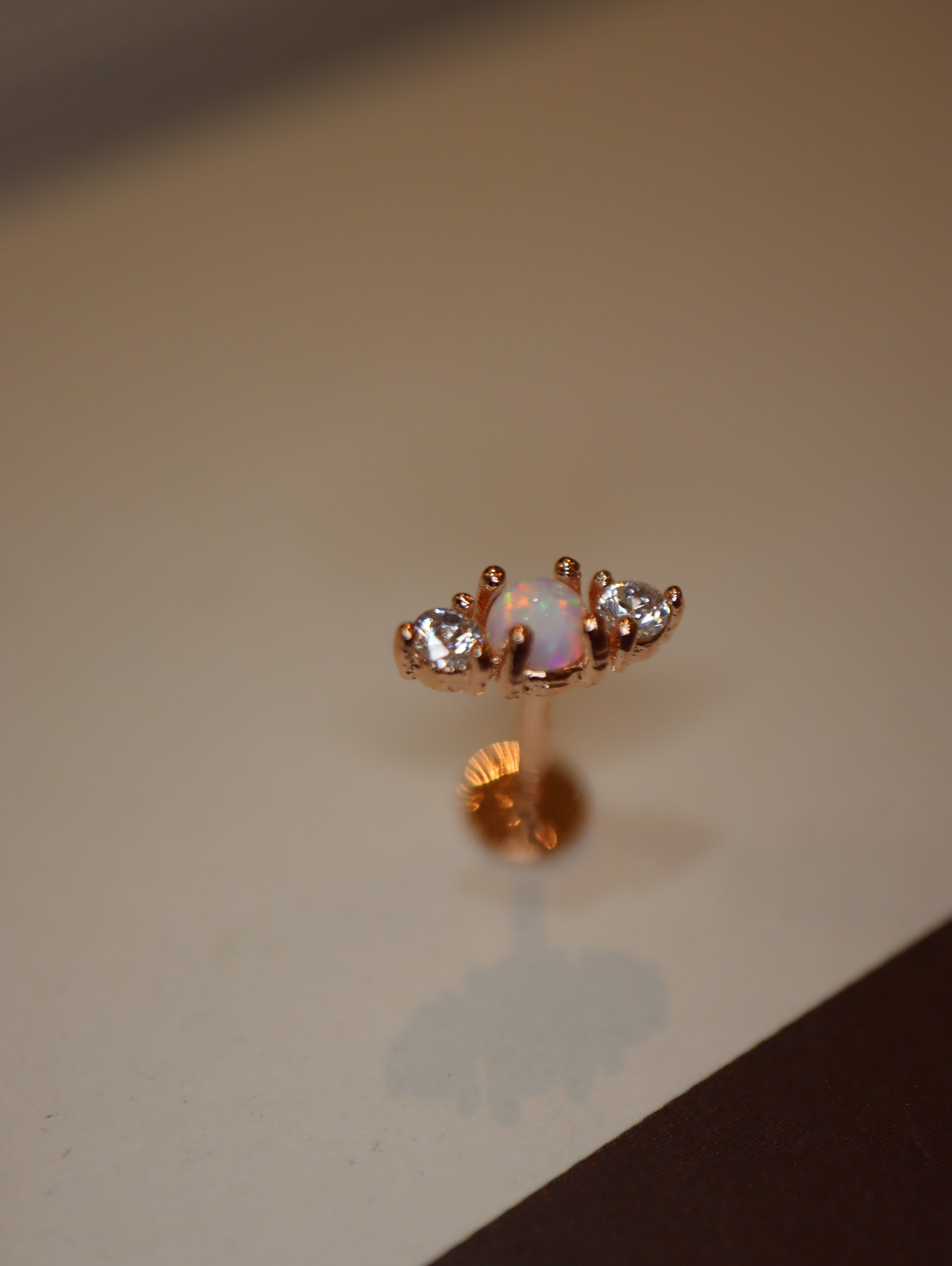 Opal cz bar screw flat back earring