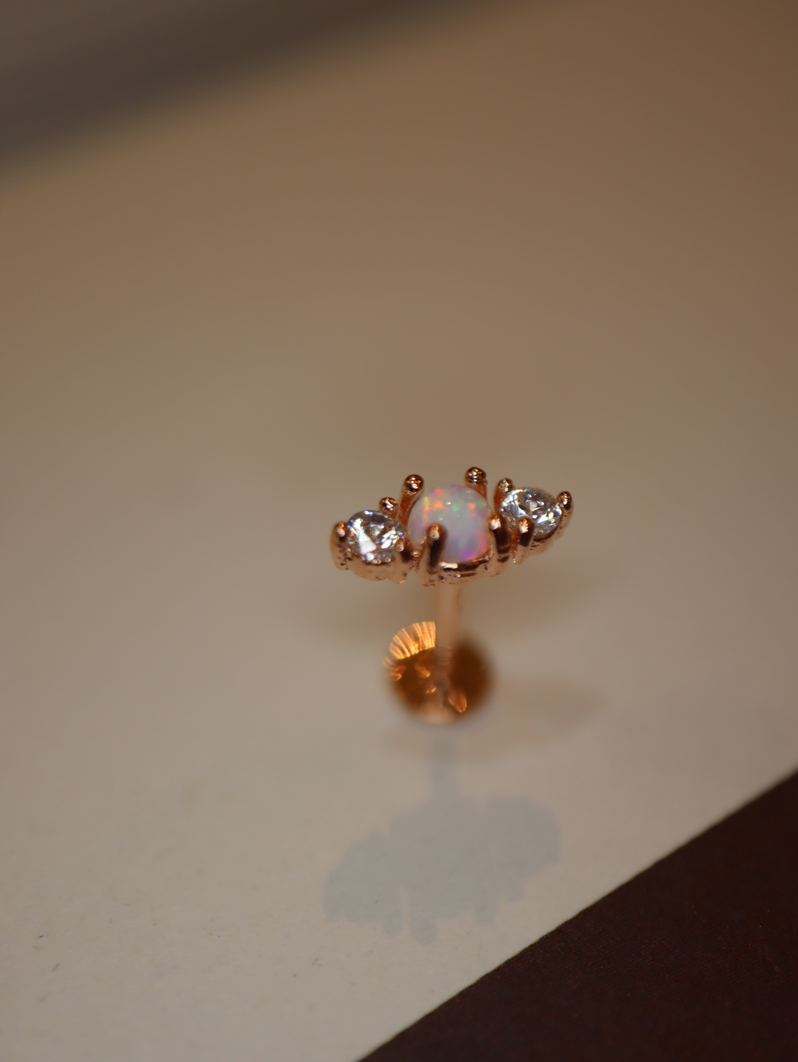 Opal cz bar 925 silver flat back earring piercing