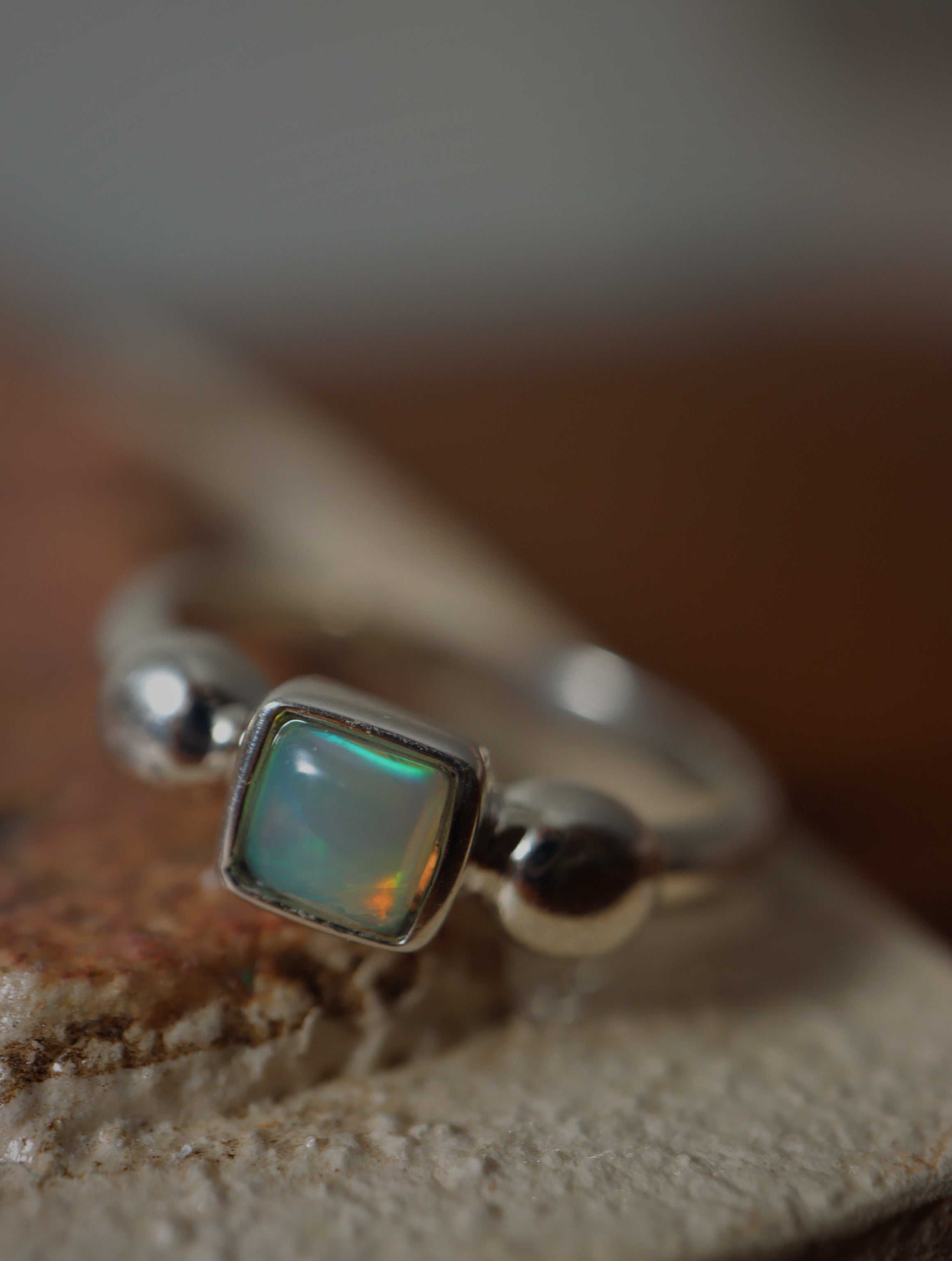 Square Ethiopian Opal Silver 925 ring