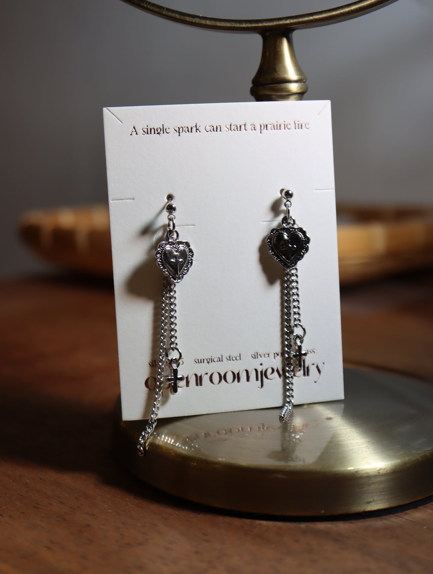 Long drop cross heart earrings