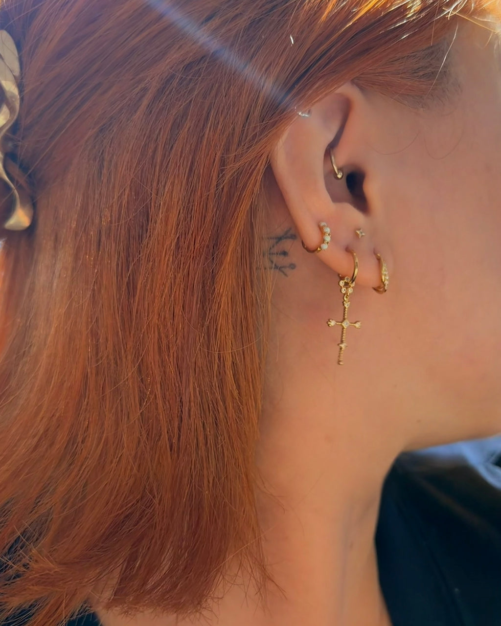 Drop cz cross brass earrings