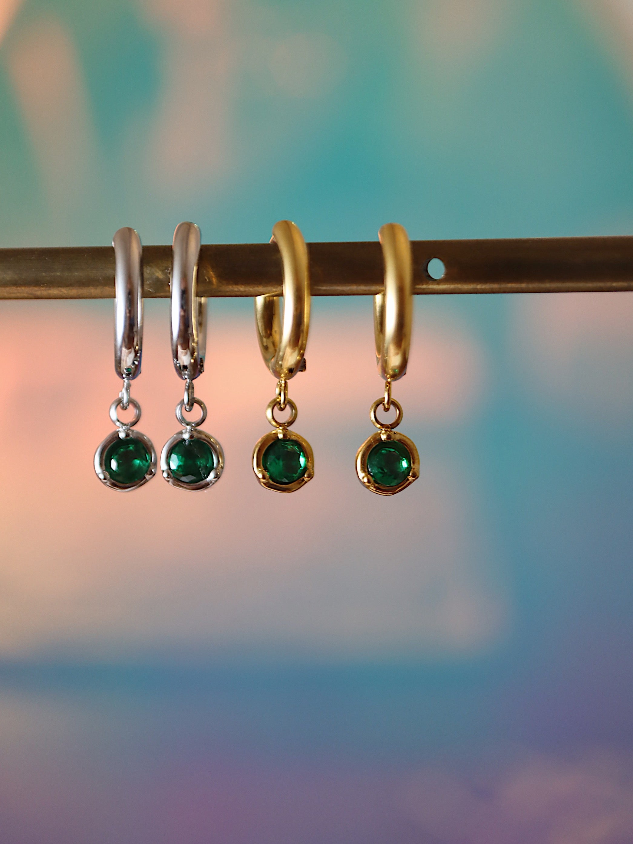 Drop round cz stainless steel earrings