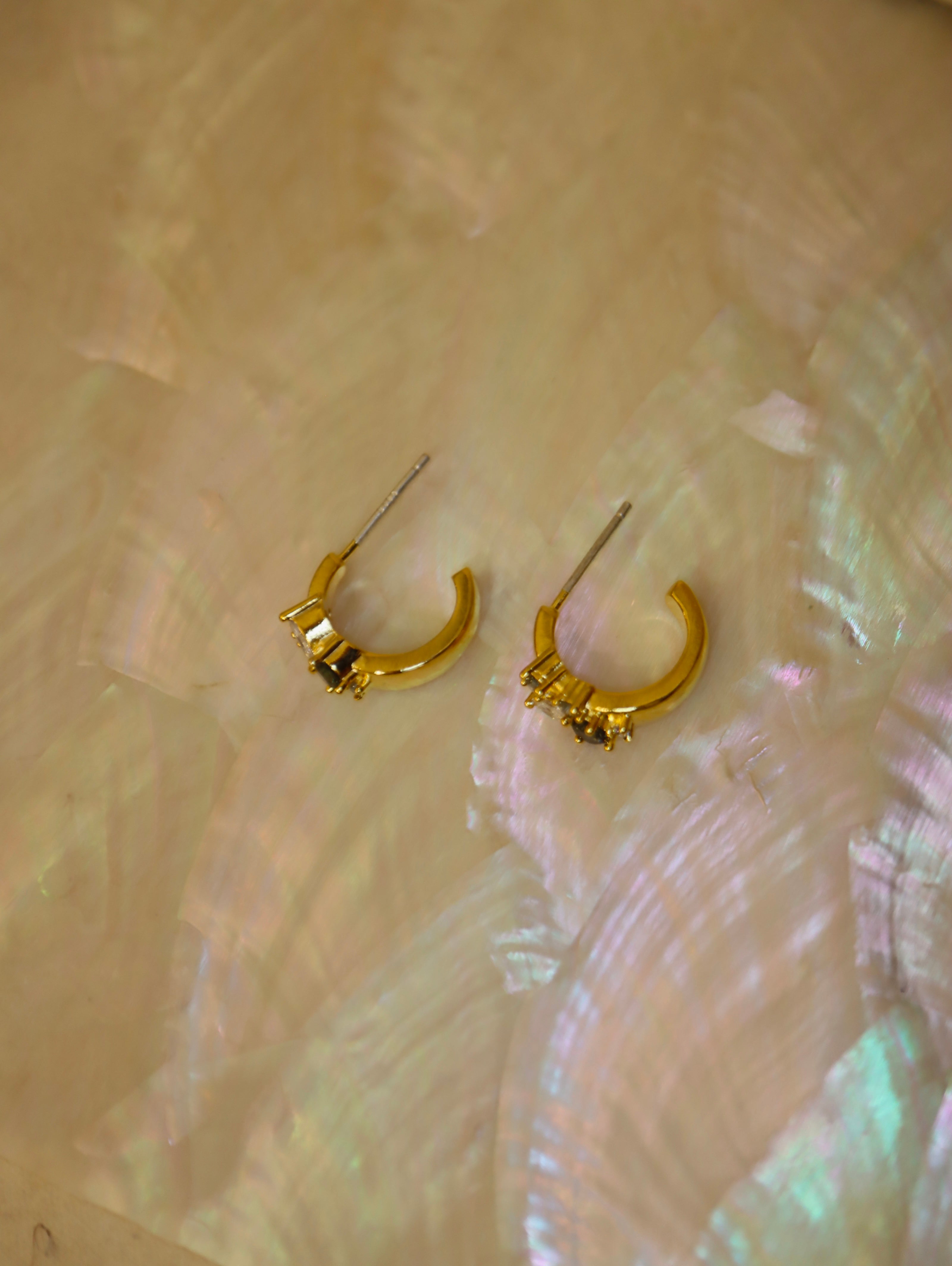 Cz hoop brass earrings
