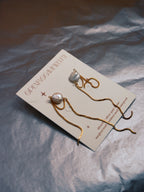 Pearl drop chain brass earrings